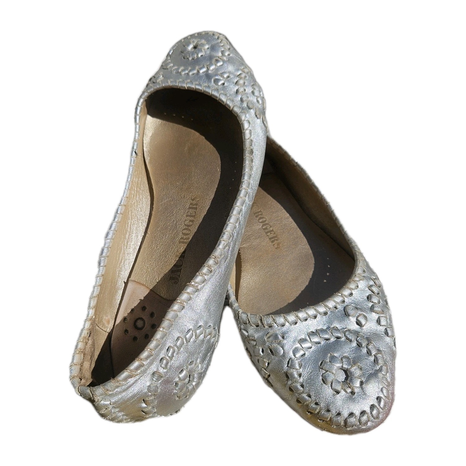 Jack Rogers All Leather Silver Vowen Flats Women’s Size 10