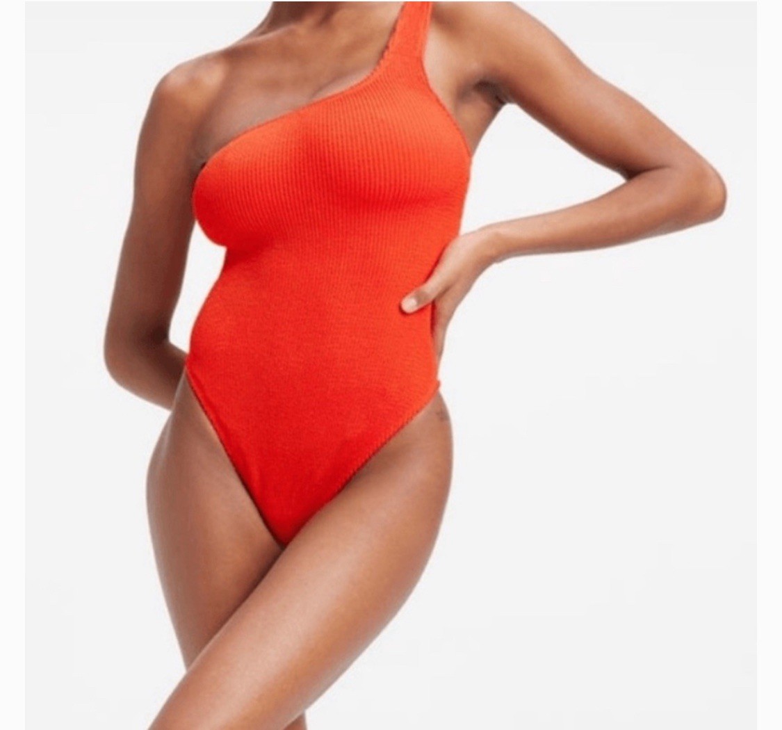 Good American always fits bright poppy One Shoulder one-piece Swimsuit L/XL