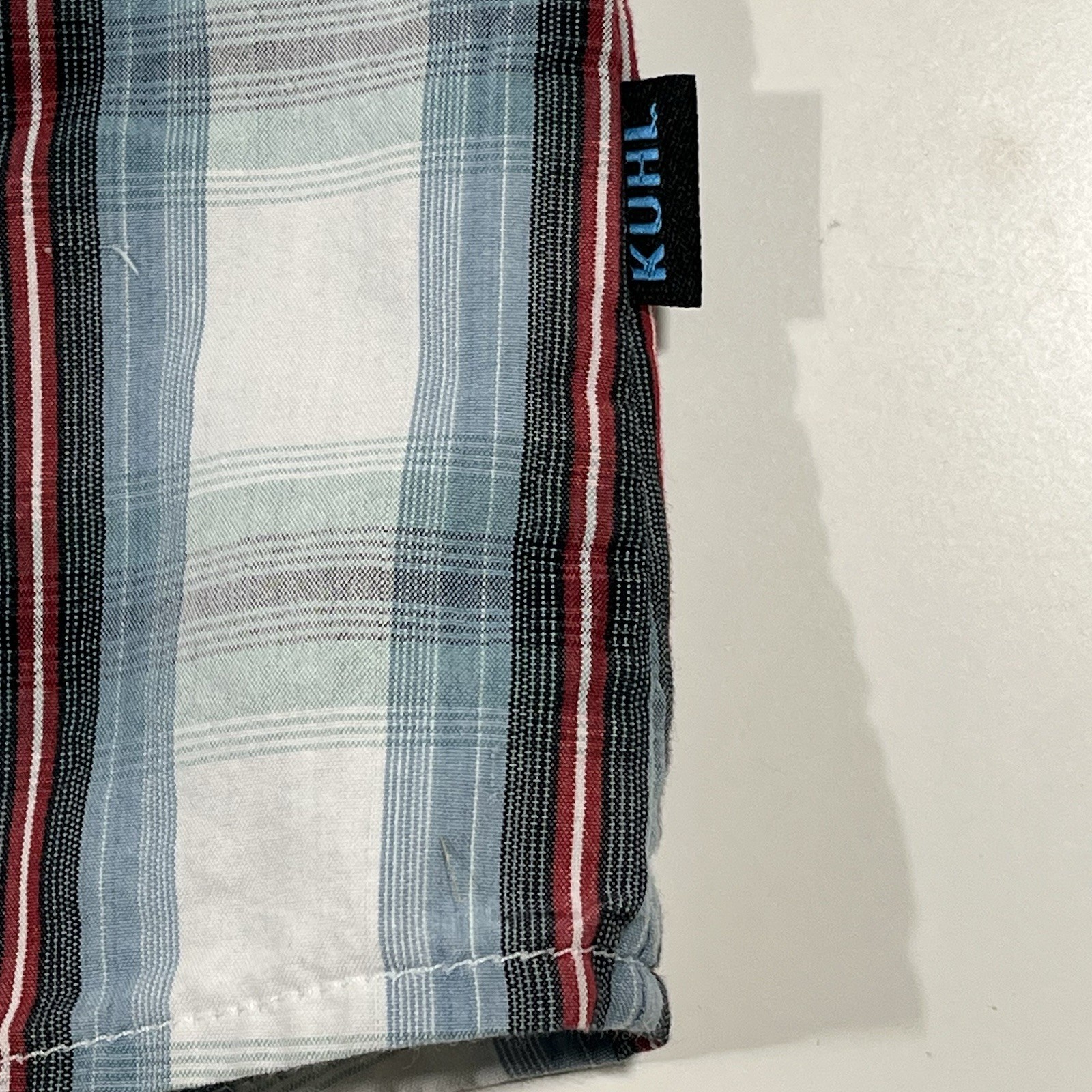 Kuhl Wildfire Shirt Mens Large Blue Plaid Short Sleeve Button Front Outdoor
