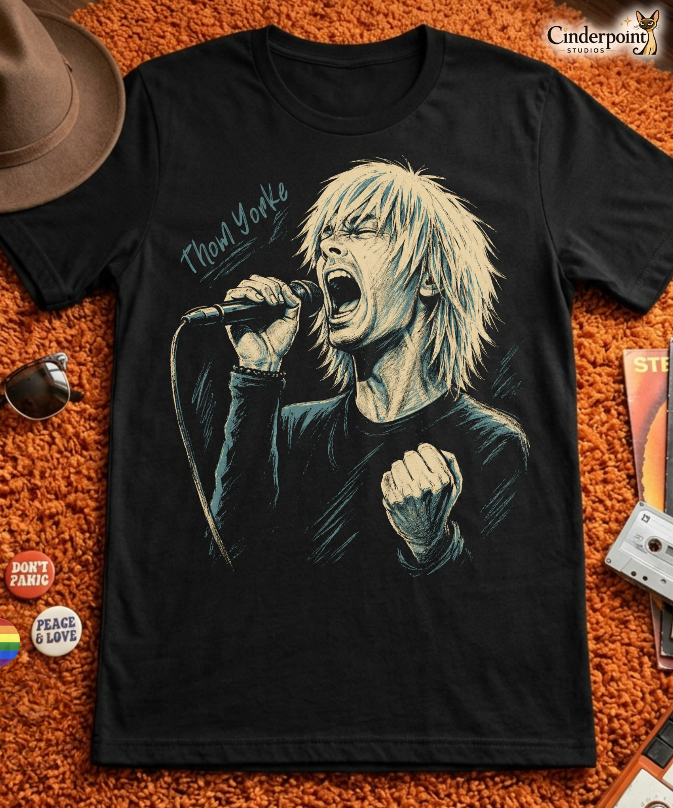 Thom Yorke T-Shirt Original Radiohead Tribute Indie Rock Retro Art Tee XS-5XL