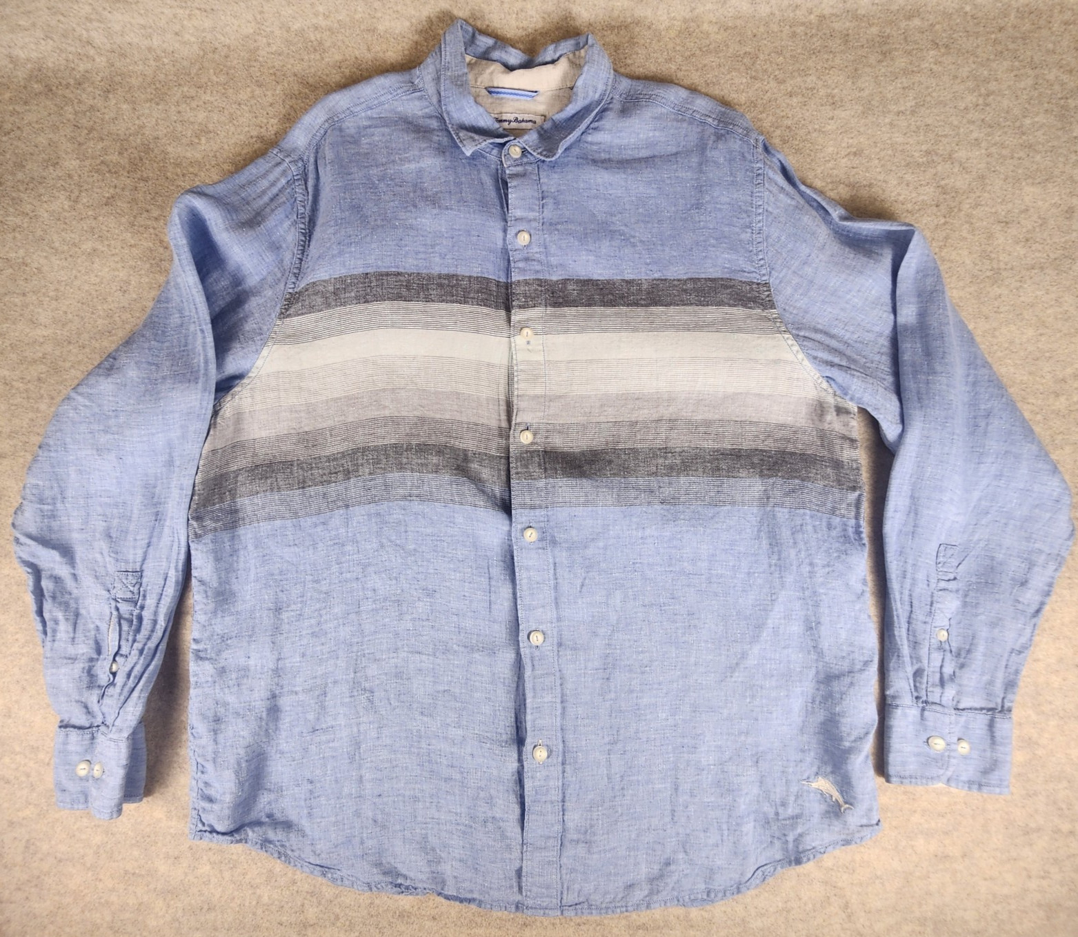 Tommy Bahama Relax Blue Linen Long Sleeve Button Down Shirt XL Beach Island Surf