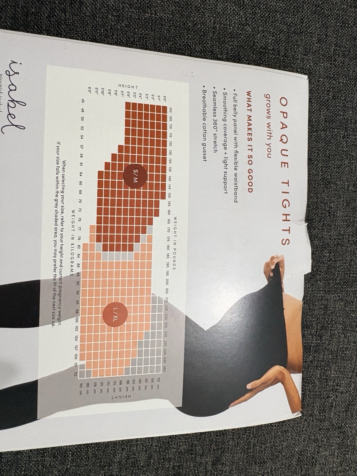 NWT NIB L/XL Isabel maternity tights black opaque belly panel