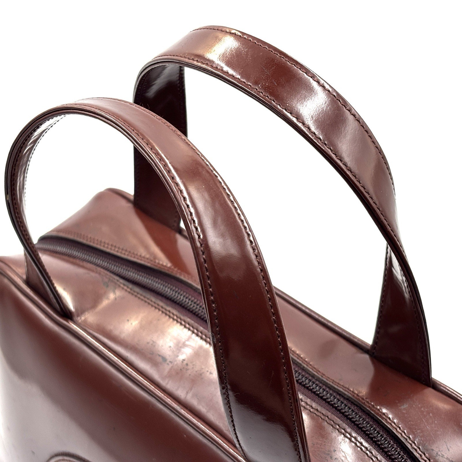 Gucci Handbag Shoulder Bag Patent Leather Interlocking G Brown Authentic