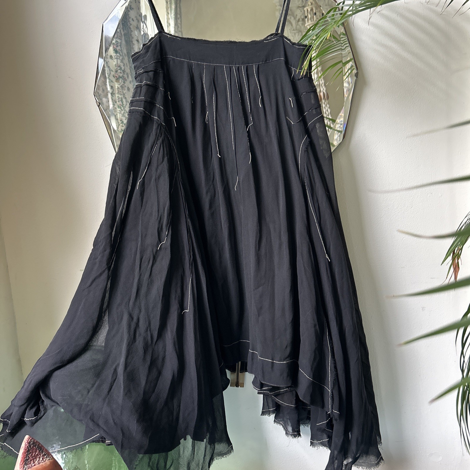 AllSaints Black 100% Silk Sheer Zipped Top Blouse Sleeveless Size 10 Goth Grunge