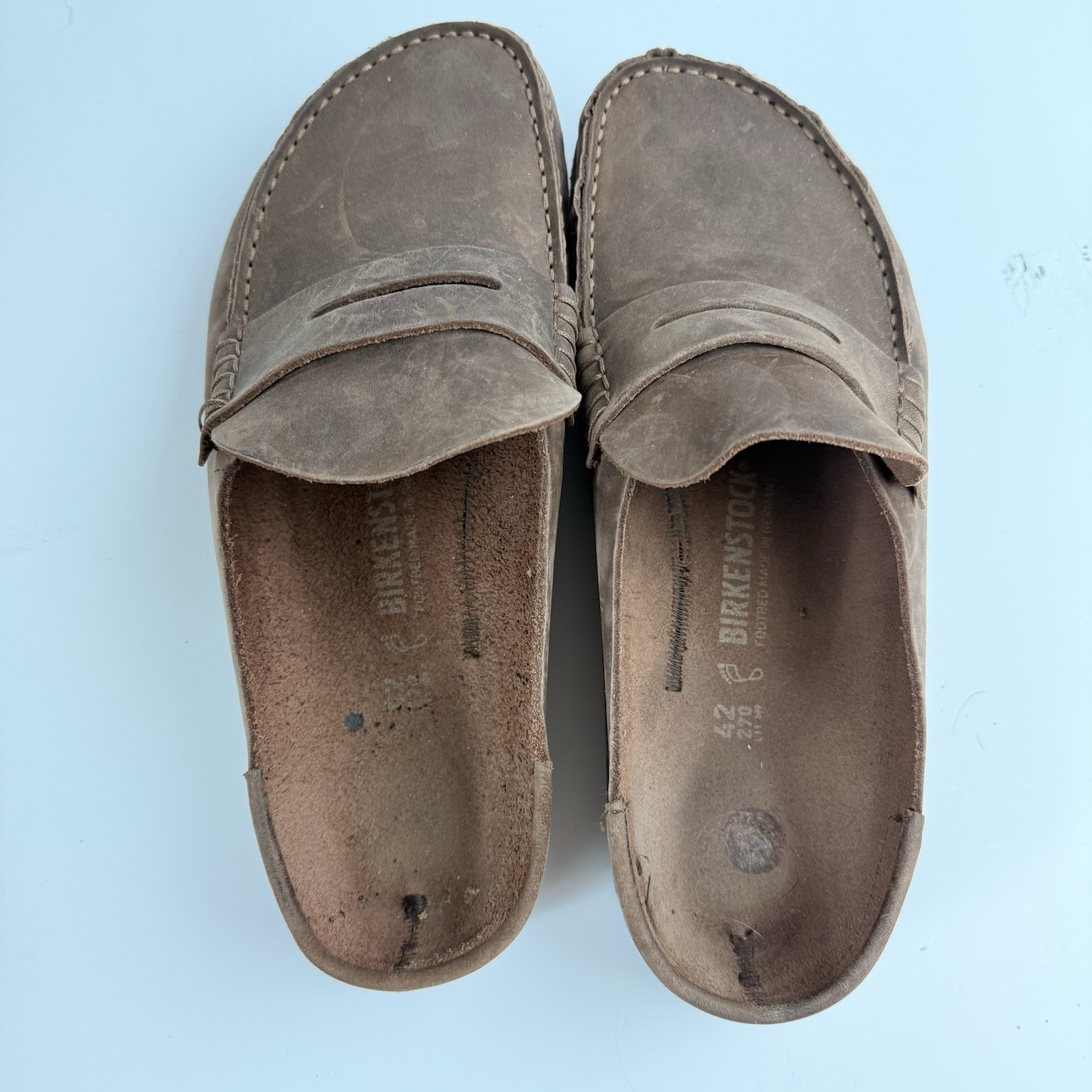 Birkenstock Naples Loafers Mules Brown Leather Clogs Mens 9 Size 42 Regular Wide