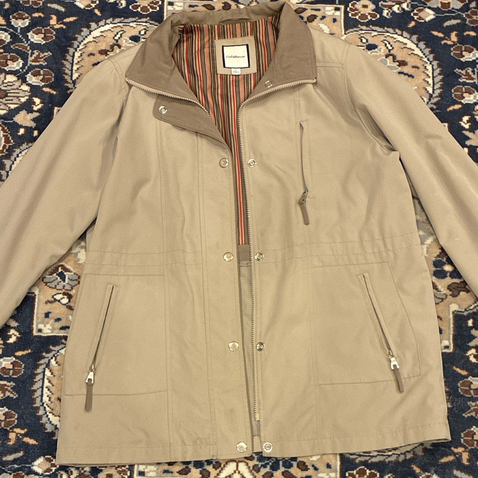 Croft & Barrow Women’s Beige Lined Mid-Length Jacket Full Zip Snap Pockets L
