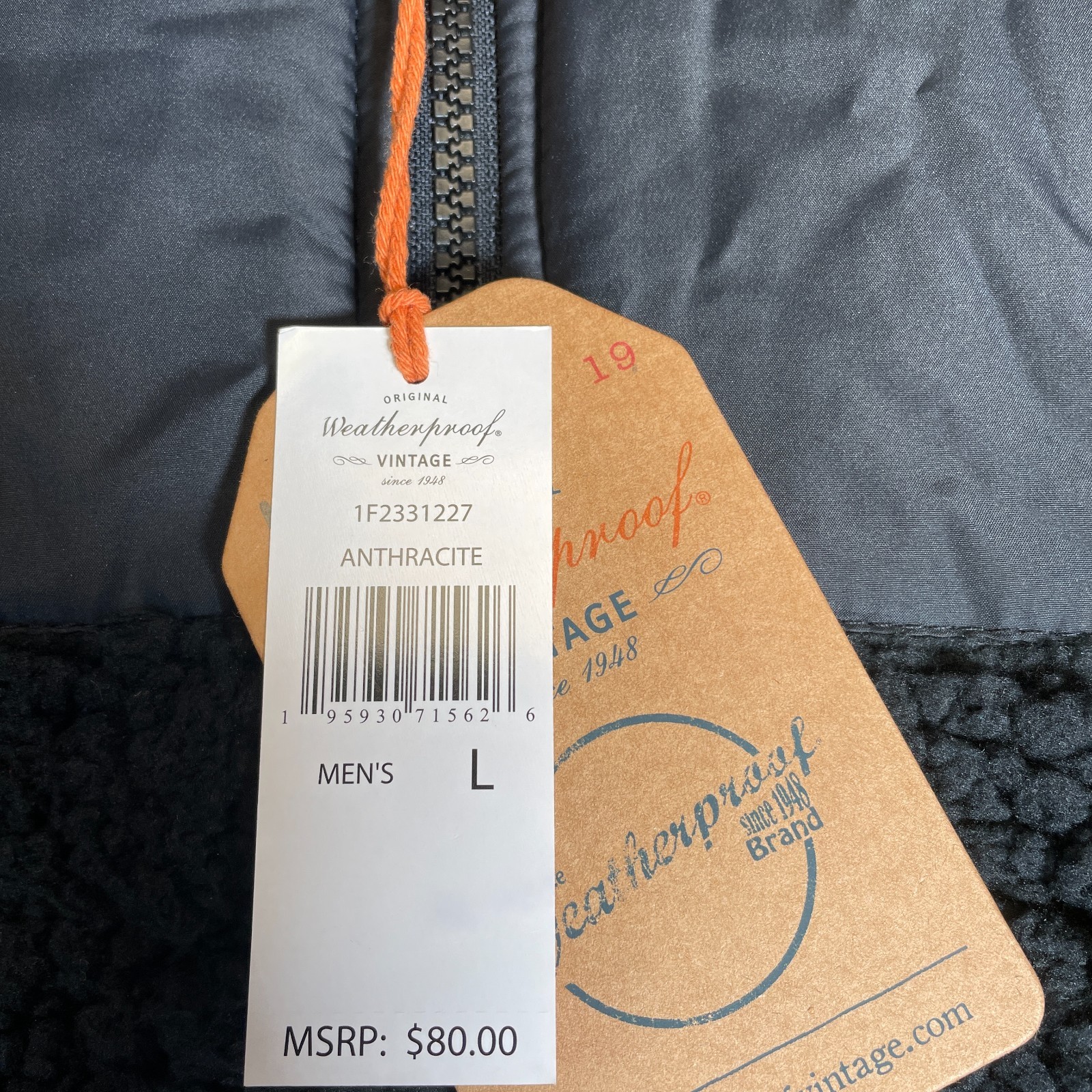 Original Weatherproof Vintage Anthracite Sherpa Black Zip Fleece Size L NWT $85