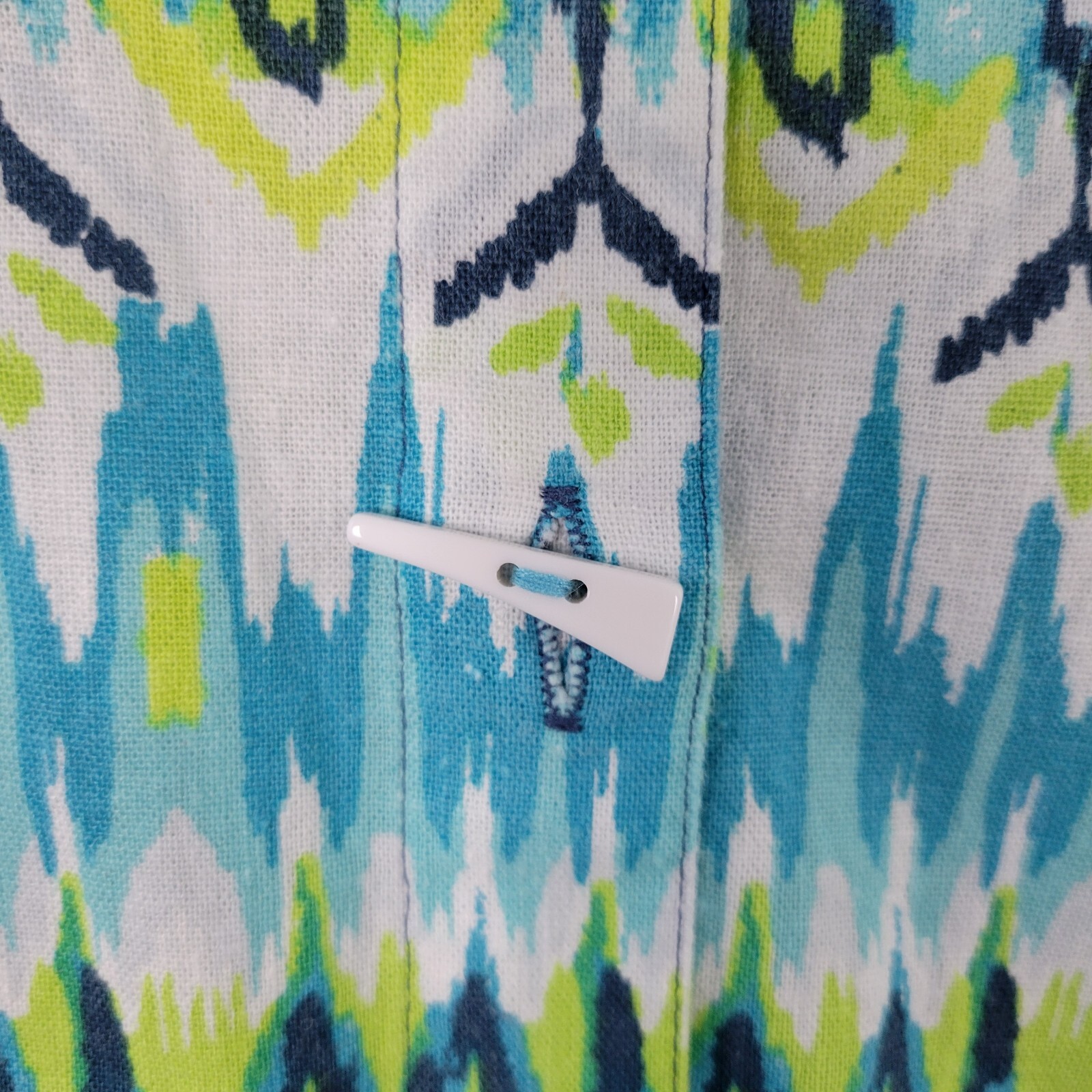 NWT ALI MILES Blue Green Ikat Floral Linen Artsy Toggle Button Up Top SIZE 2X