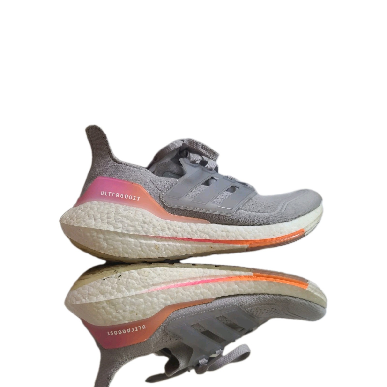 Adidas Women’s 8 Ultraboost 21 Breathable Running Shoes Gray Screaming Orange