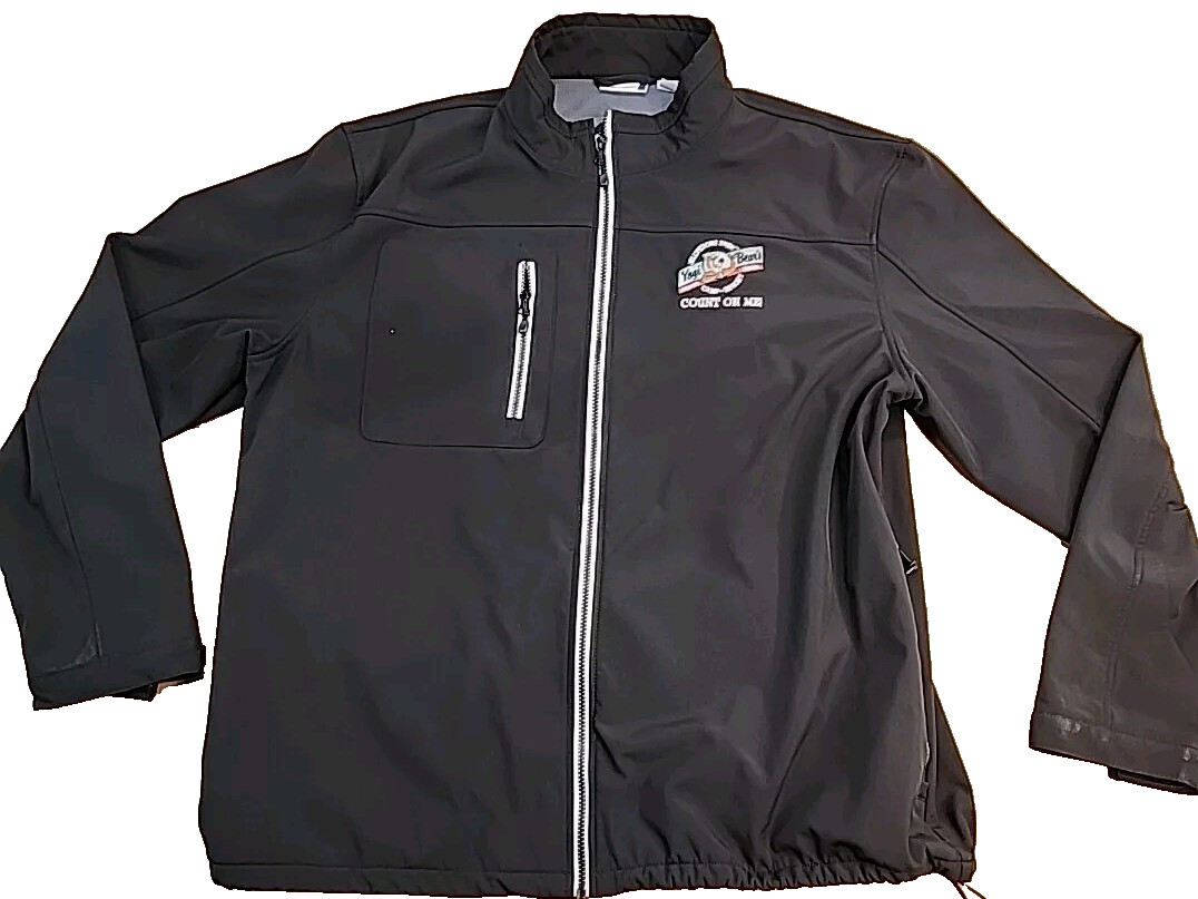 Yogi Bear Jellystone Park Texas Logo Black Soft Shell Full Zip Jacket Mens 2XL