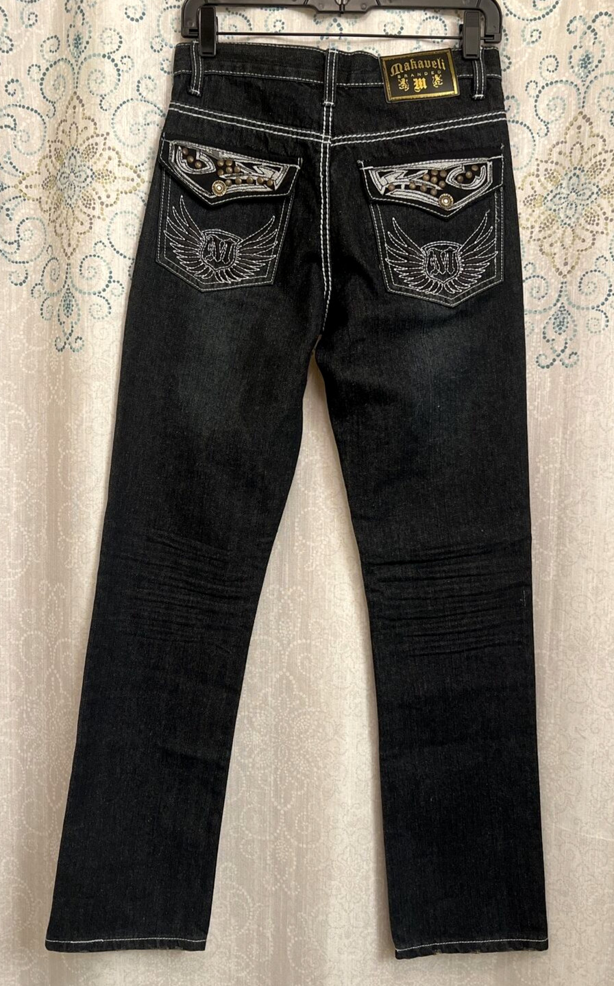 Makaveli Womens Dark Wash Branded Slim Straight Blue Denim Jeans Size 18(29″x31)