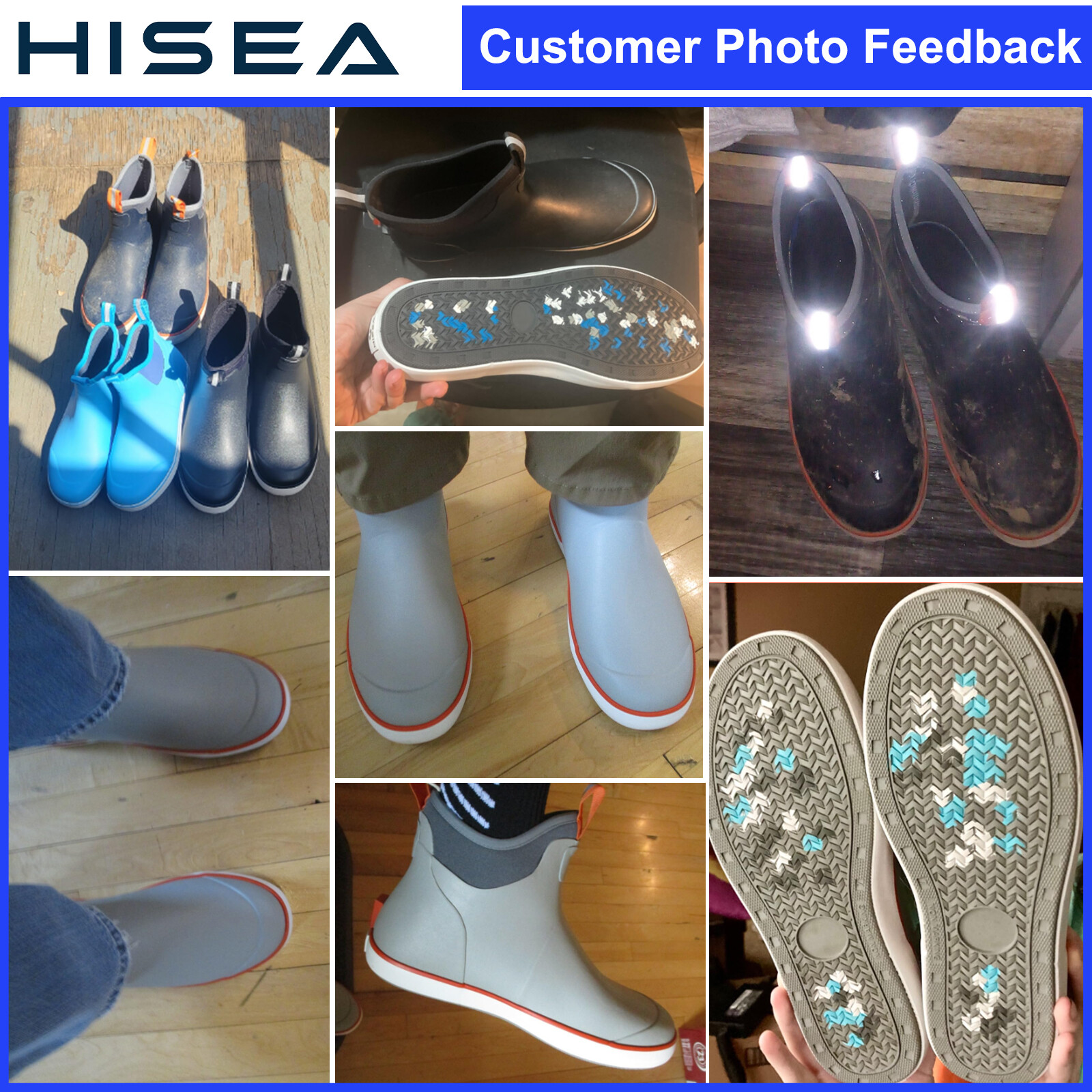 HISEA Men Ankle Deck Boots w/Steel Shank Non-Slip Waterproof Rain Boots Fishing