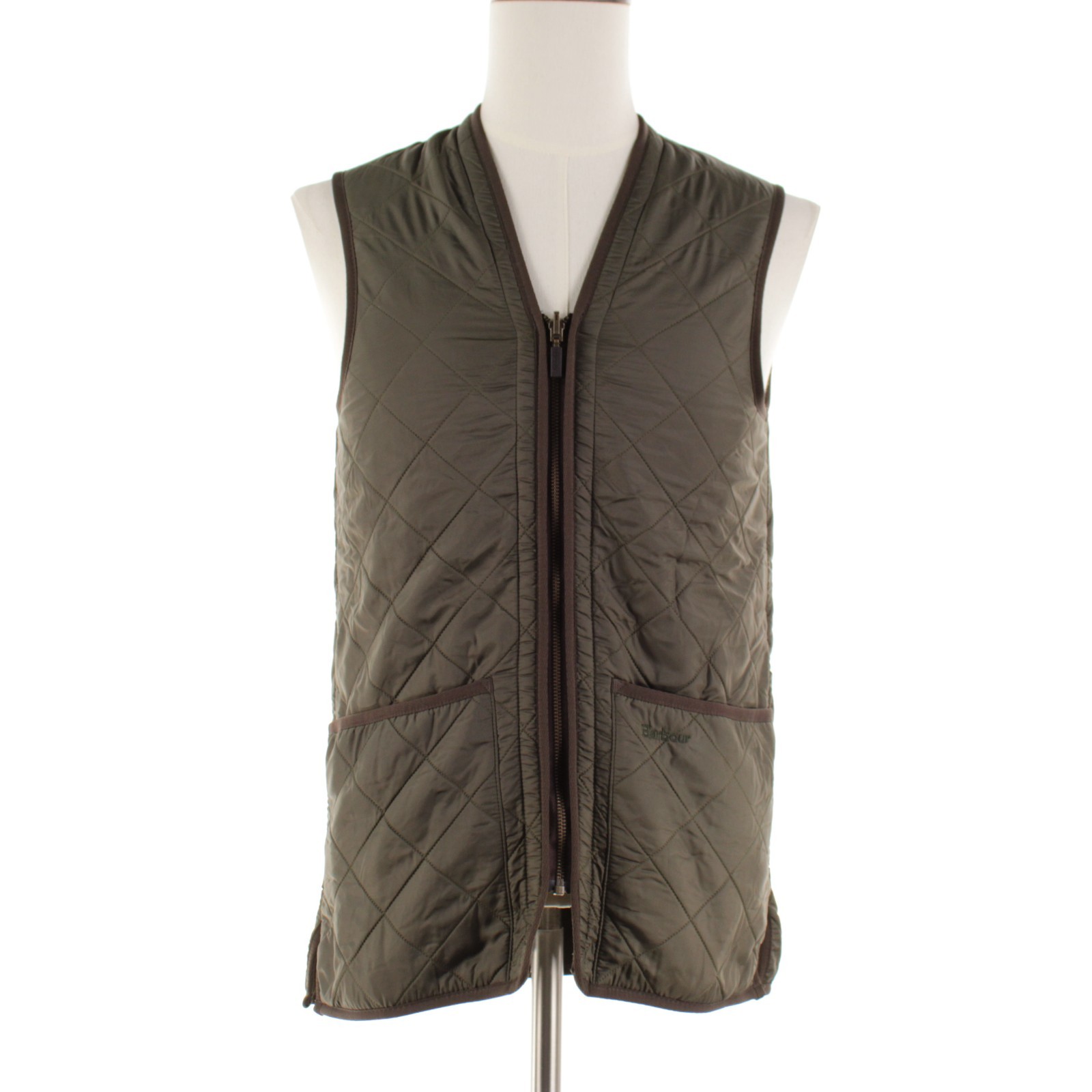 Barbour NWT 100% Polyamide Polar Quilt Waistcoat Size Small In Greenish Brown