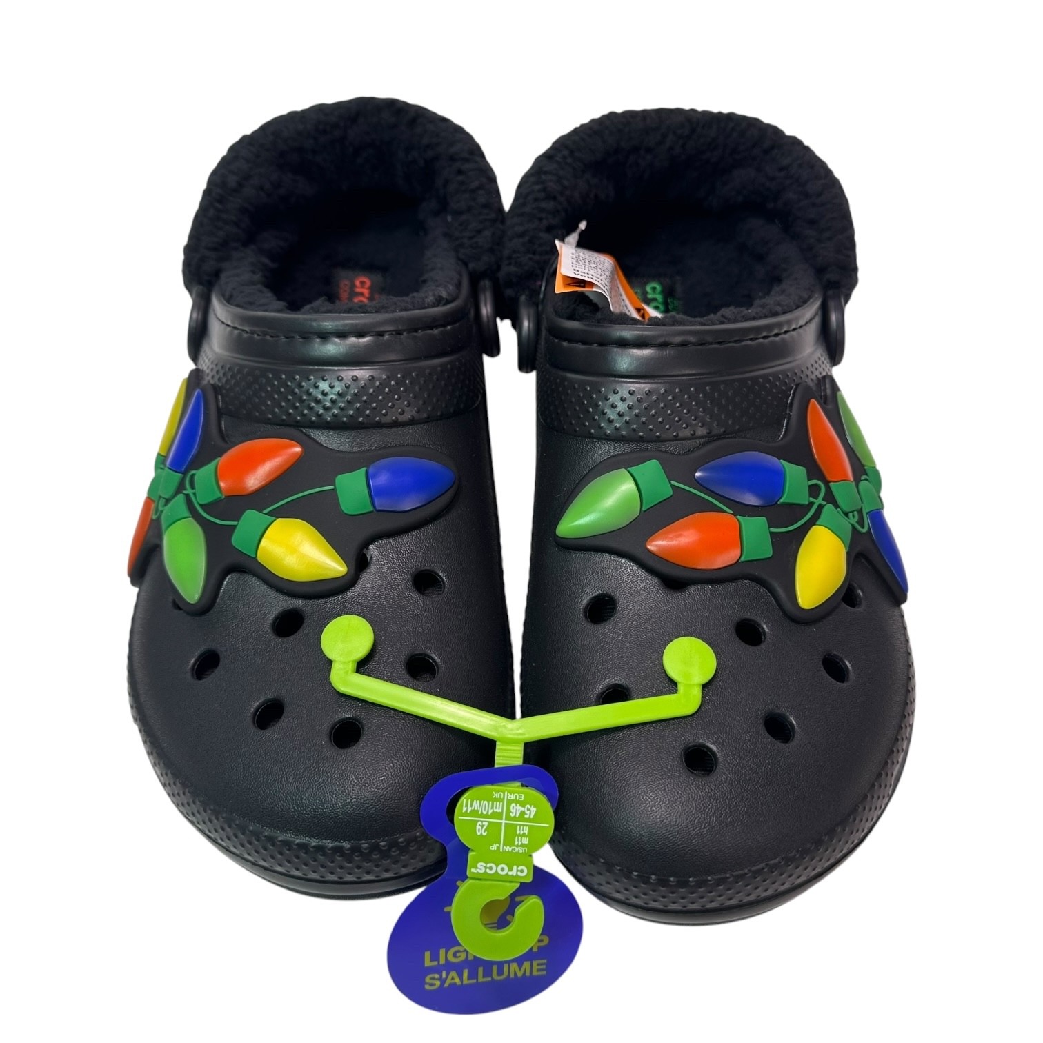 Crocs Classic Lined Holiday Lights Clog Black M11 W13 Fleece Light Up New 212054