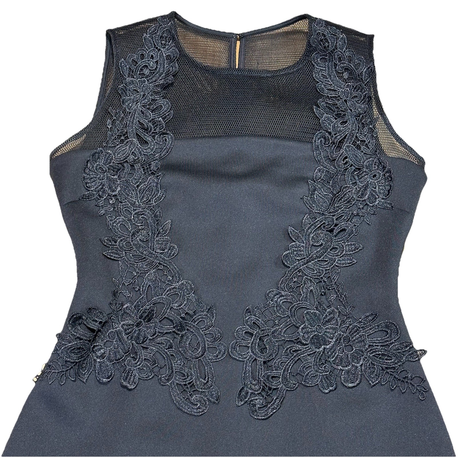 Calvin Klein Black Neoprene Lace Embroidered Pencil Dress 4 Mini Sleeveless