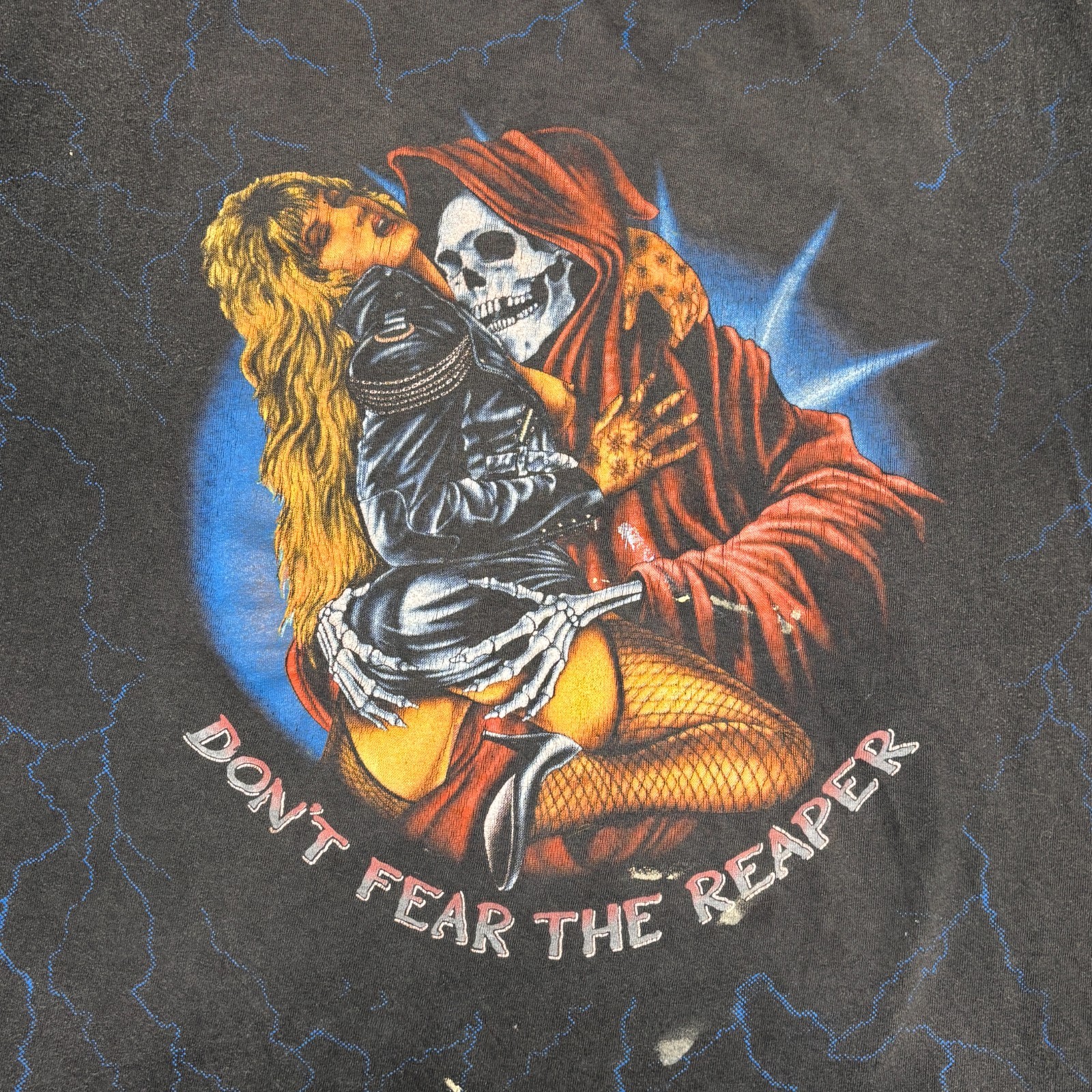 Vintage 3d Emblem Shirt XL Black 90s Single Stitch Reaper All Over Print Harley