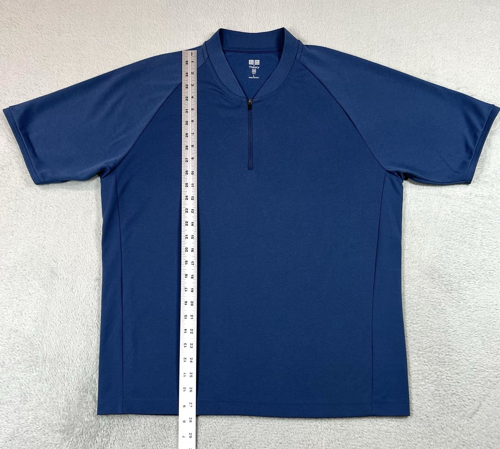 Uniqlo x Theory Shirt Mens Large Blue Dry-Ex 1/4 Quarter Zip Short Sleeve