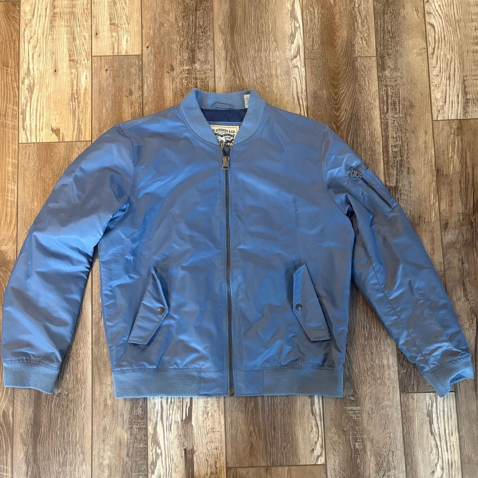 Levi’s MA-1 Bomber Jacket Mens Large Blue Nylon Flight Jacket Zip Pockets