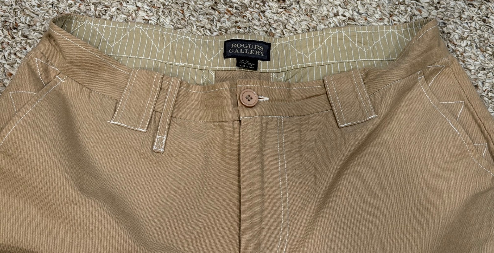 Rogues Gallery Men’s XL Tan Canvas Pants 36×28 Relaxed Straight Contrast Stitch