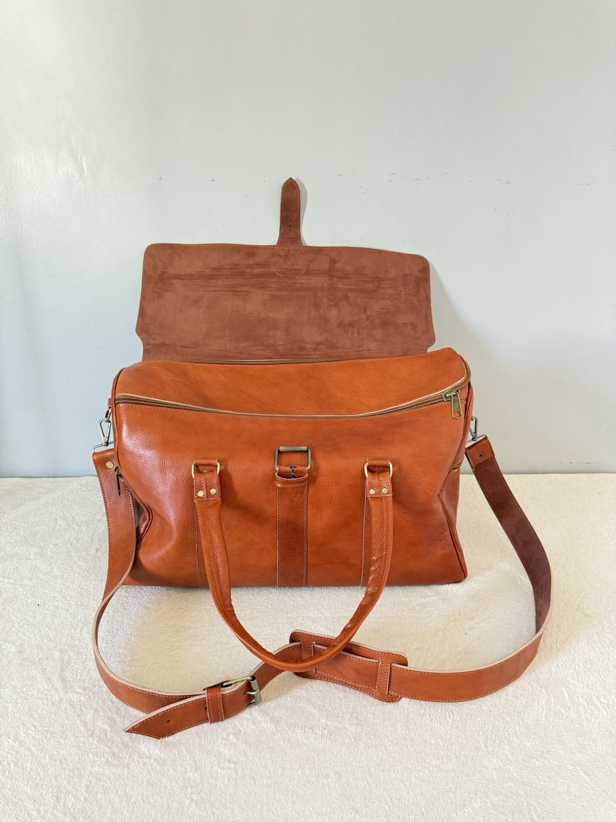 Genuine Leather Travel Bag – Cognac Caramel Brown | 55 × 35 × 25 cm – handmade
