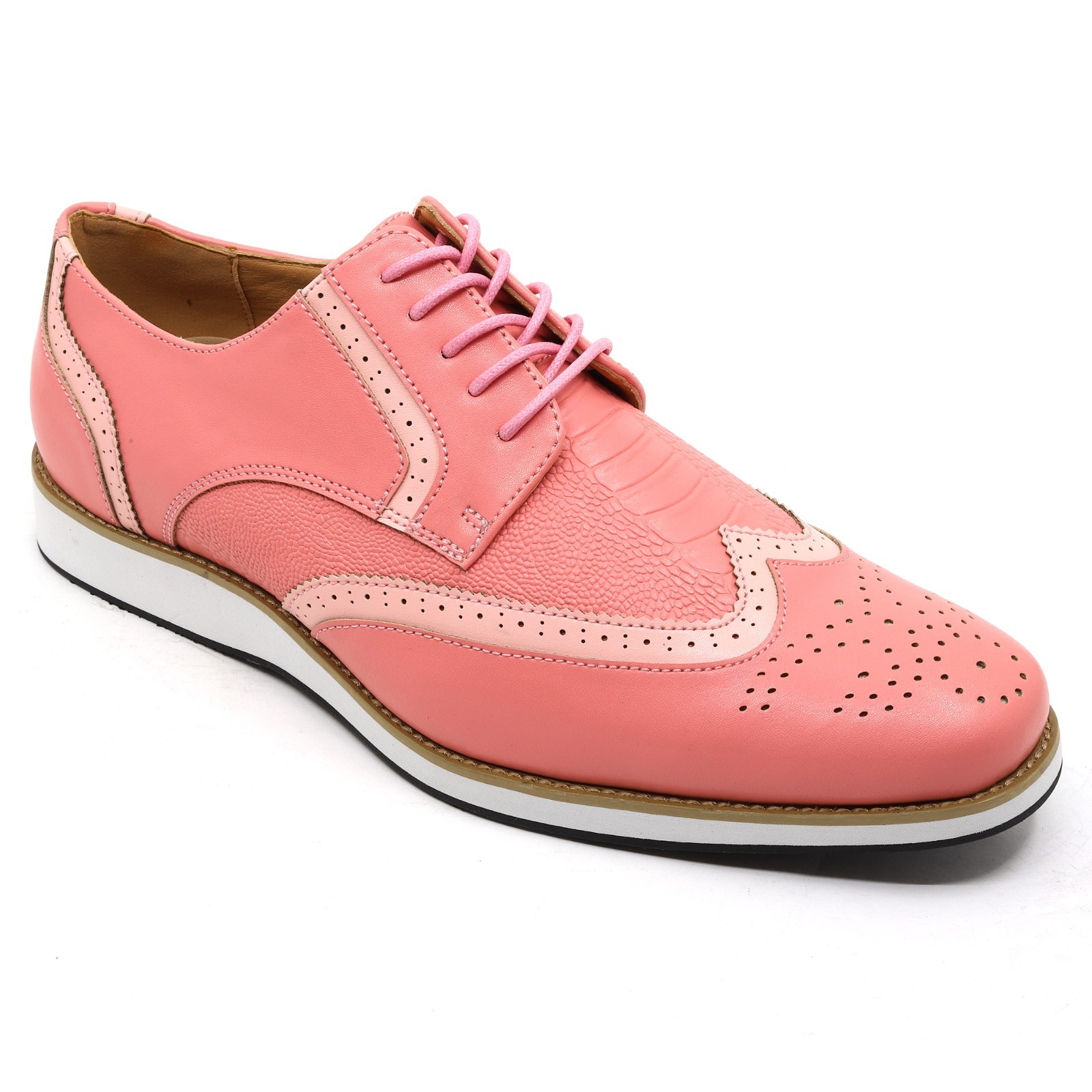 Men’s Dress Shoes, Wing tip Brogue Lace-Up Oxford, White Rubber Sole MC-174