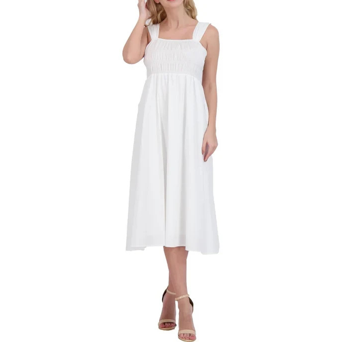 Nanette LePore $128 Brilliant White Cotton Blend Ruched Midi Dress NWT