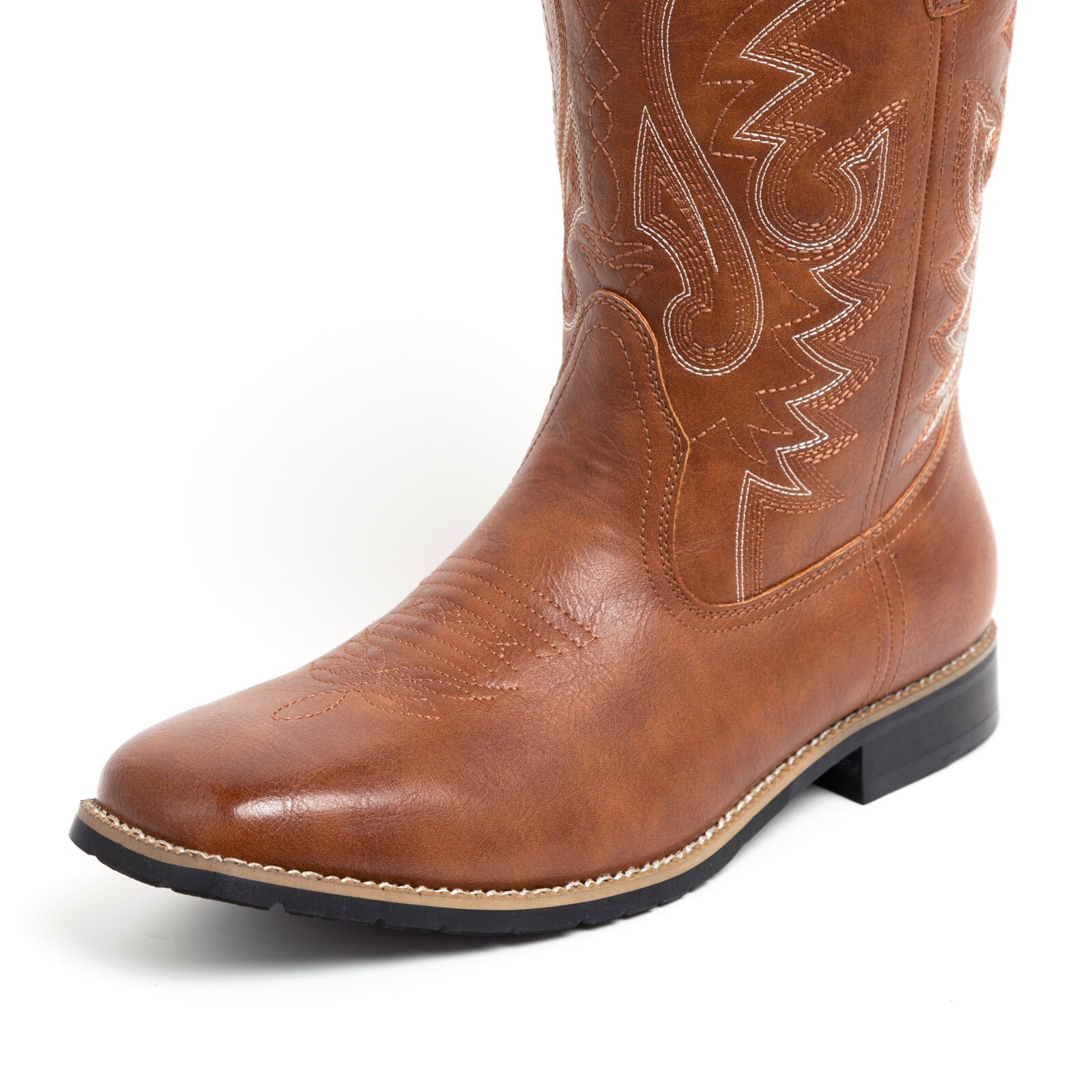 Brown Men’s Cowboy Western Embroidered Square Toe Boots