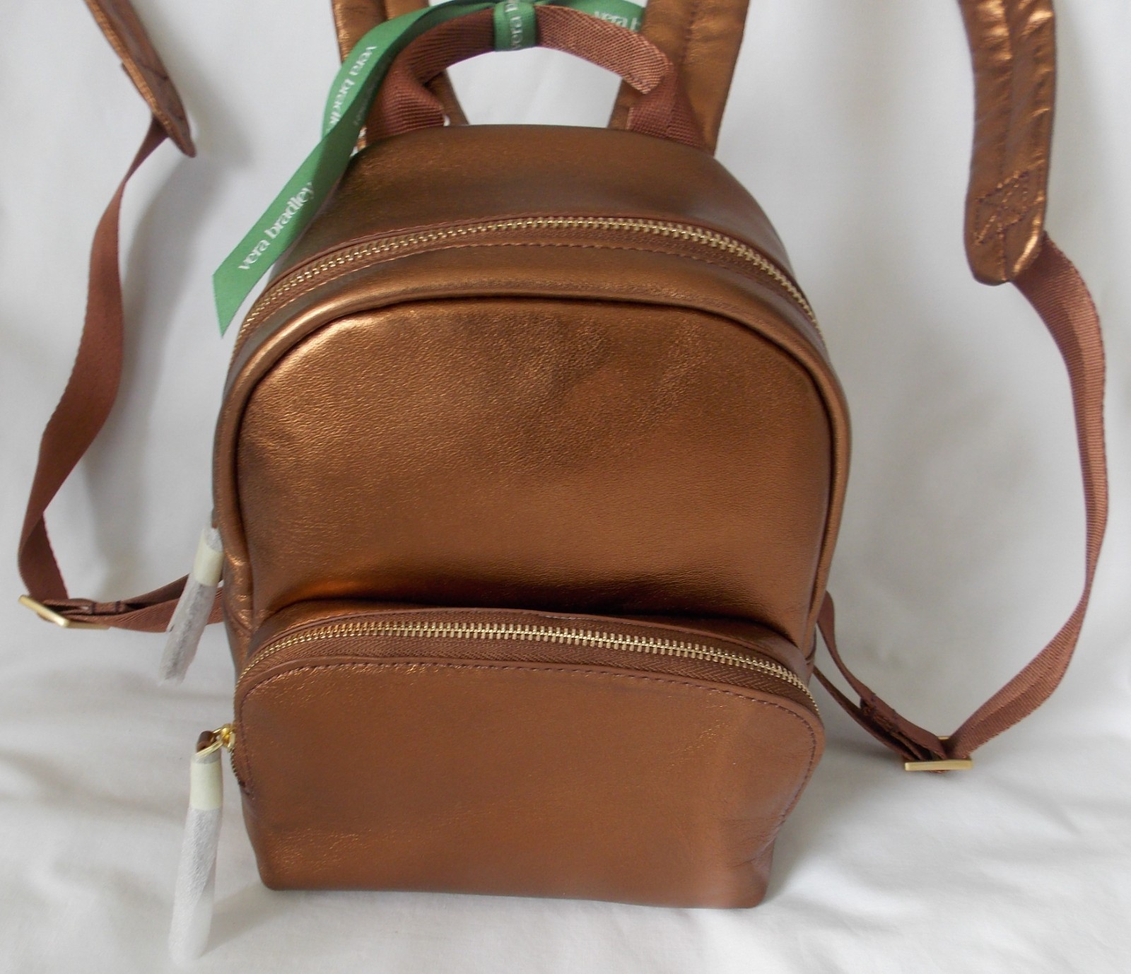 Vera Bradley BRONZE METALLIC Mini 8.75″ HIGH Banbury Leather backpack NWT