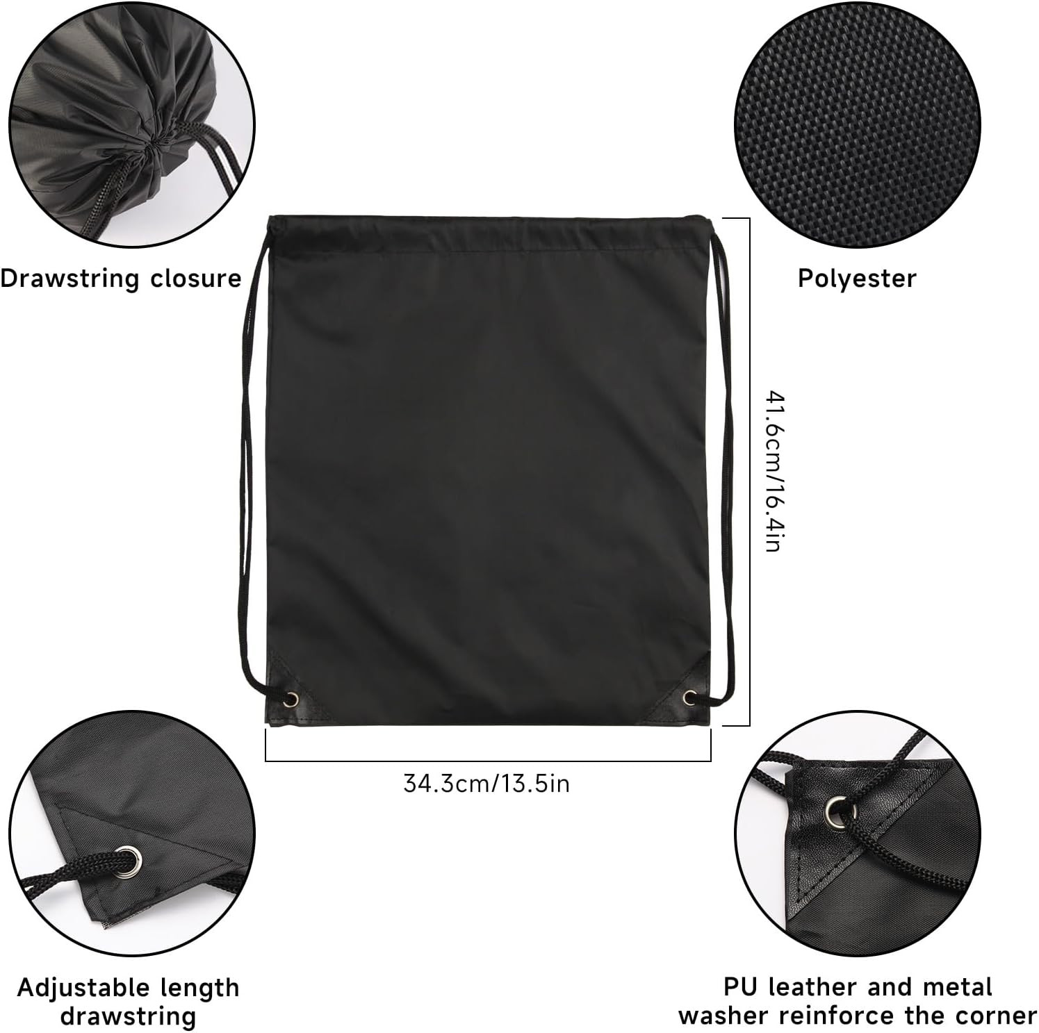 6Pcs Black Drawstring Backpacks Bulk String Bag Cinch Sack Pack Storage Knapsack