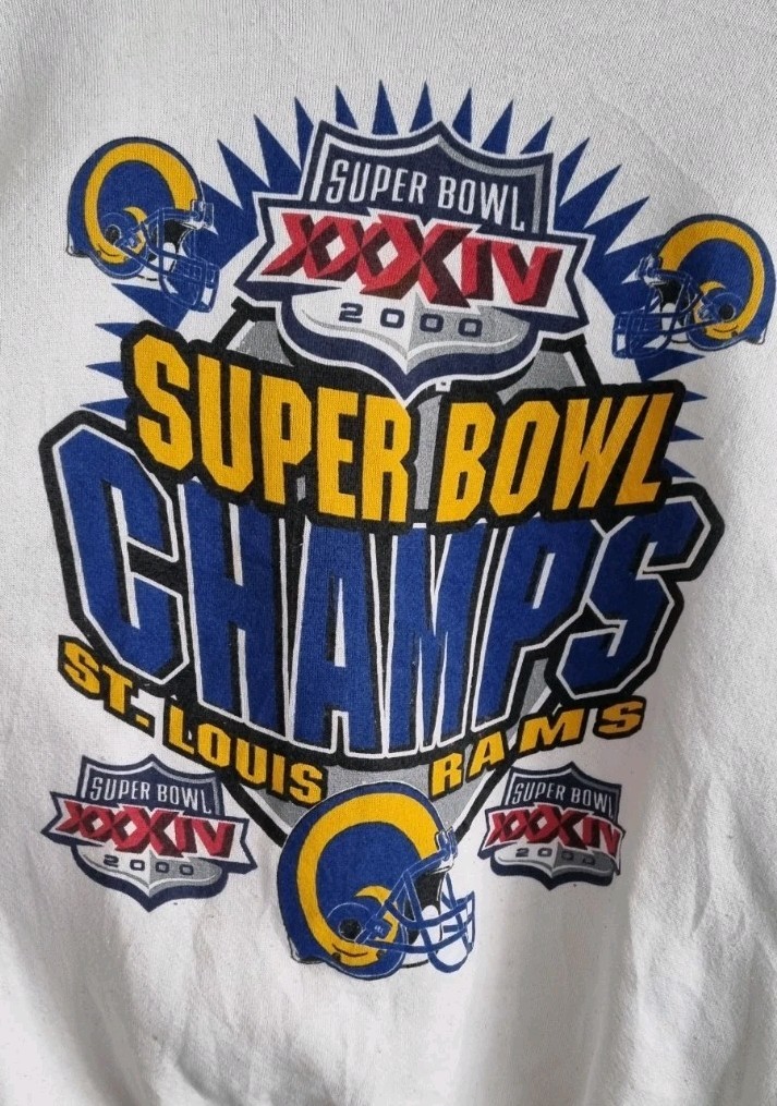VTG 2000 Super Bowl St Louis Rams White Graphic Crewneck Sweatshirt Sz XL Tultex