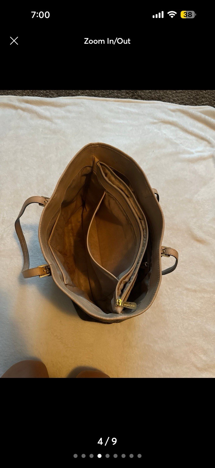 Michael Kors Monogram Logo Tote w/ Matching Zip Wallet Brown/Beige Gold