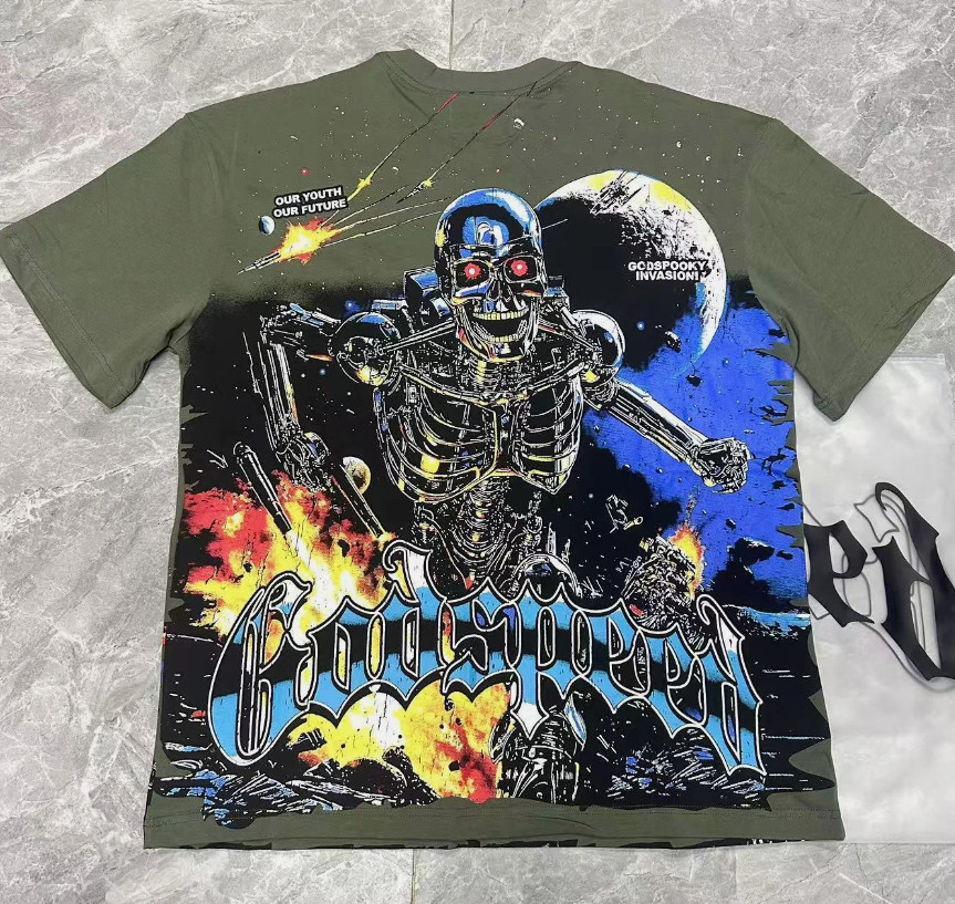 2025 NEW Godspeed Skeleton Space Warrior printing Tee Mens Cotton T-shirt