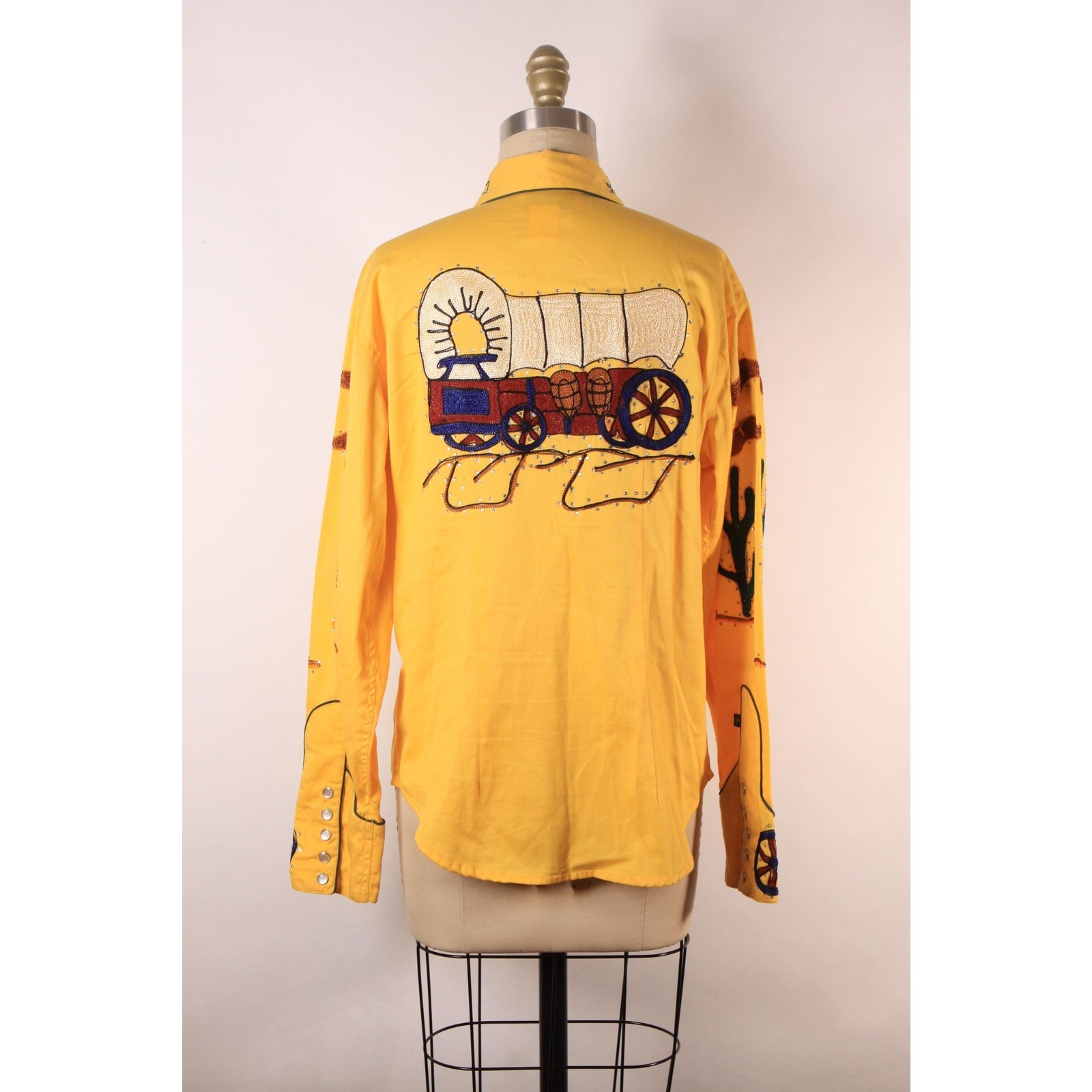 Repro Modern Vintage Style Western Novelty Cactus Wagon Pearl Snap Shirt