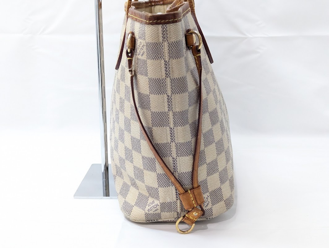 LOUIS VUITTON Damier Azur Neverfull PM Tote Bag White N51110 VI3160 Authentic LV