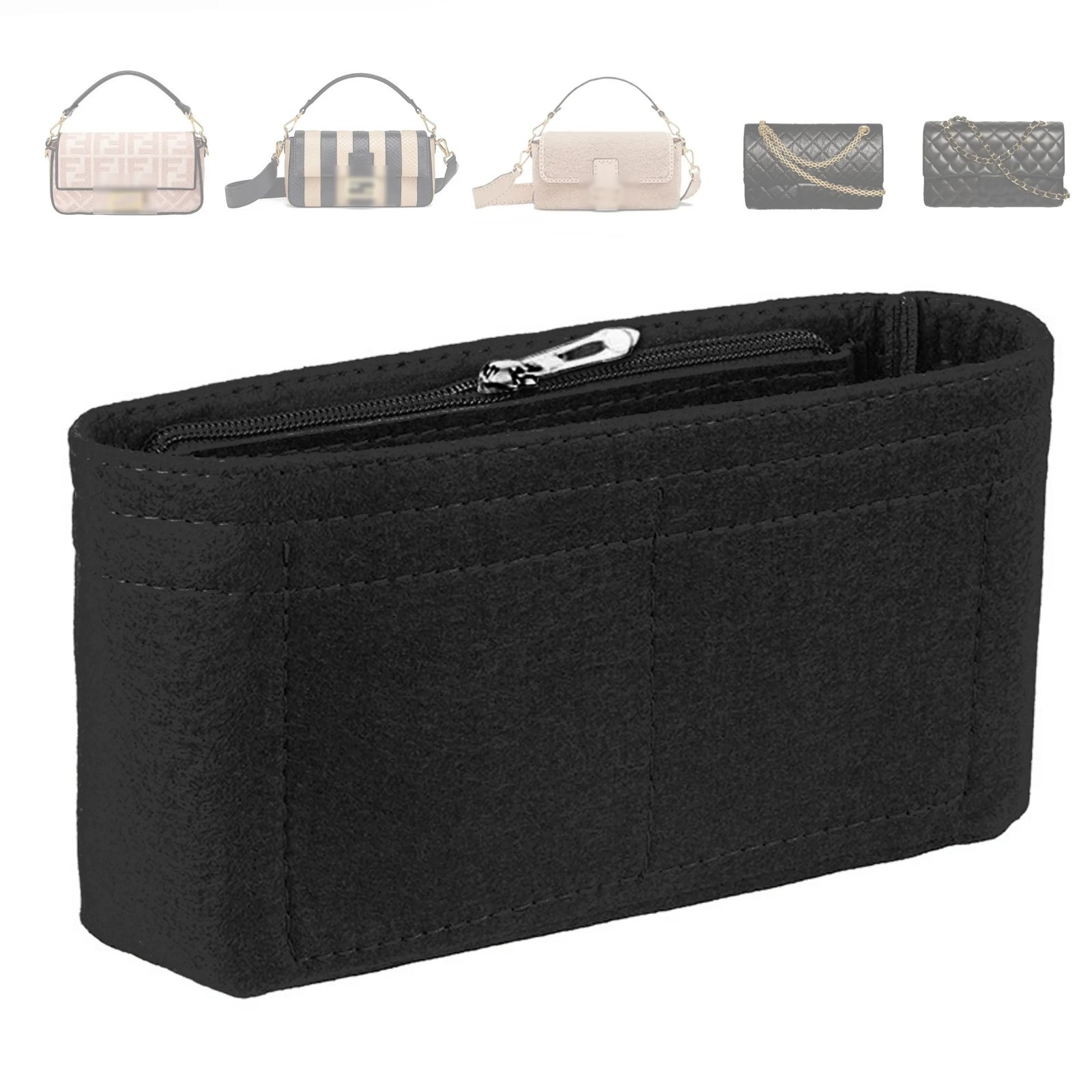 Bag Organiser Insert with Zipper Multi-Pocket Purse Liner for Handbags