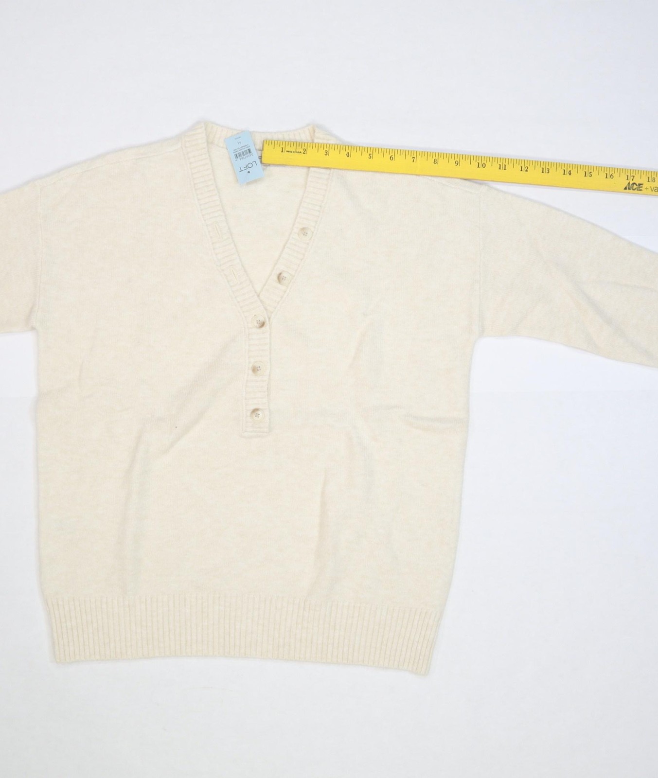 LOFT Sweater Womens Medium Petite V Neck Button Pullover Cozy Knit Acrylic Blend