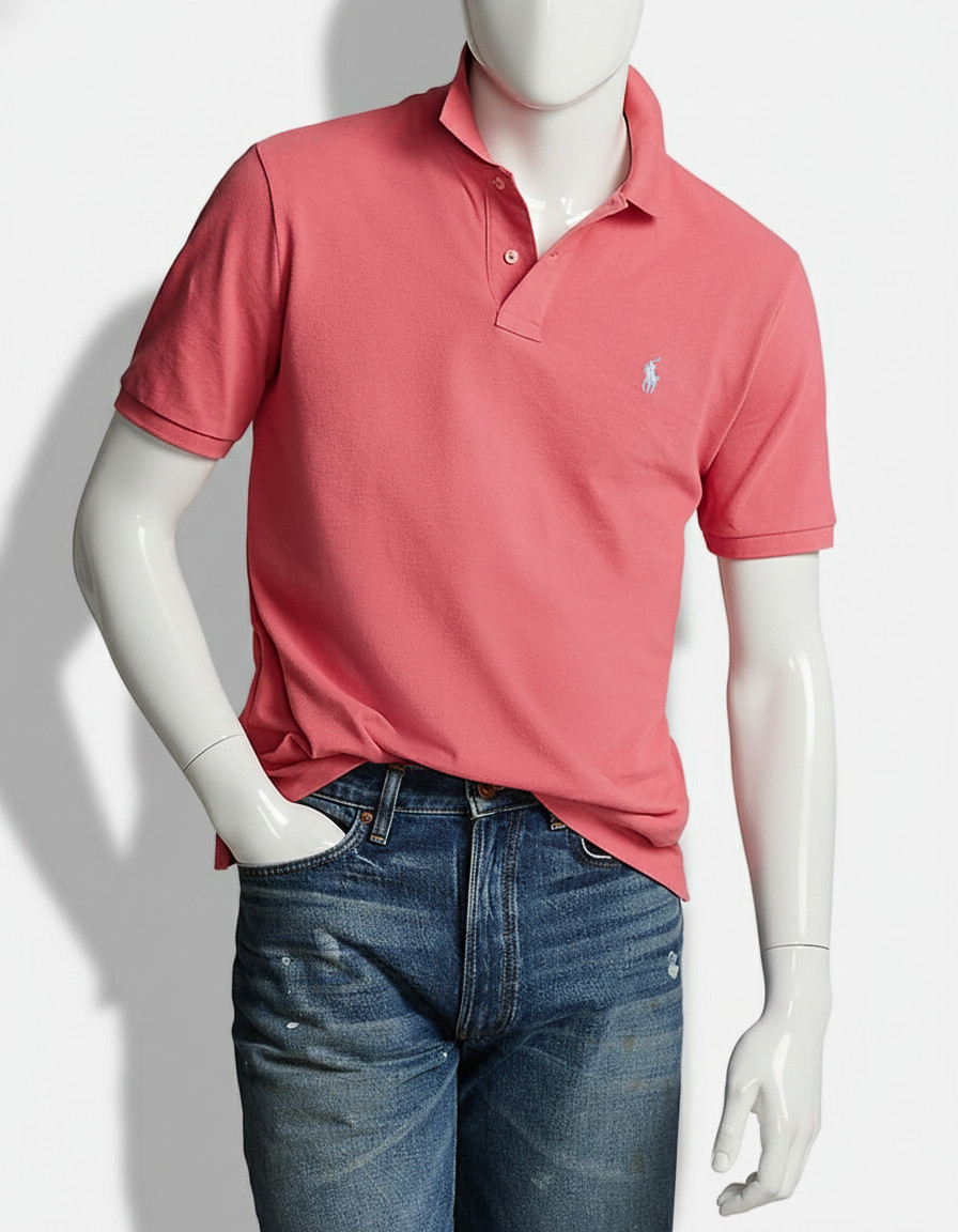 Polo Ralph Lauren Men’s Pink Cotton Custom Slim Fit Mesh Polo Shirt Size M