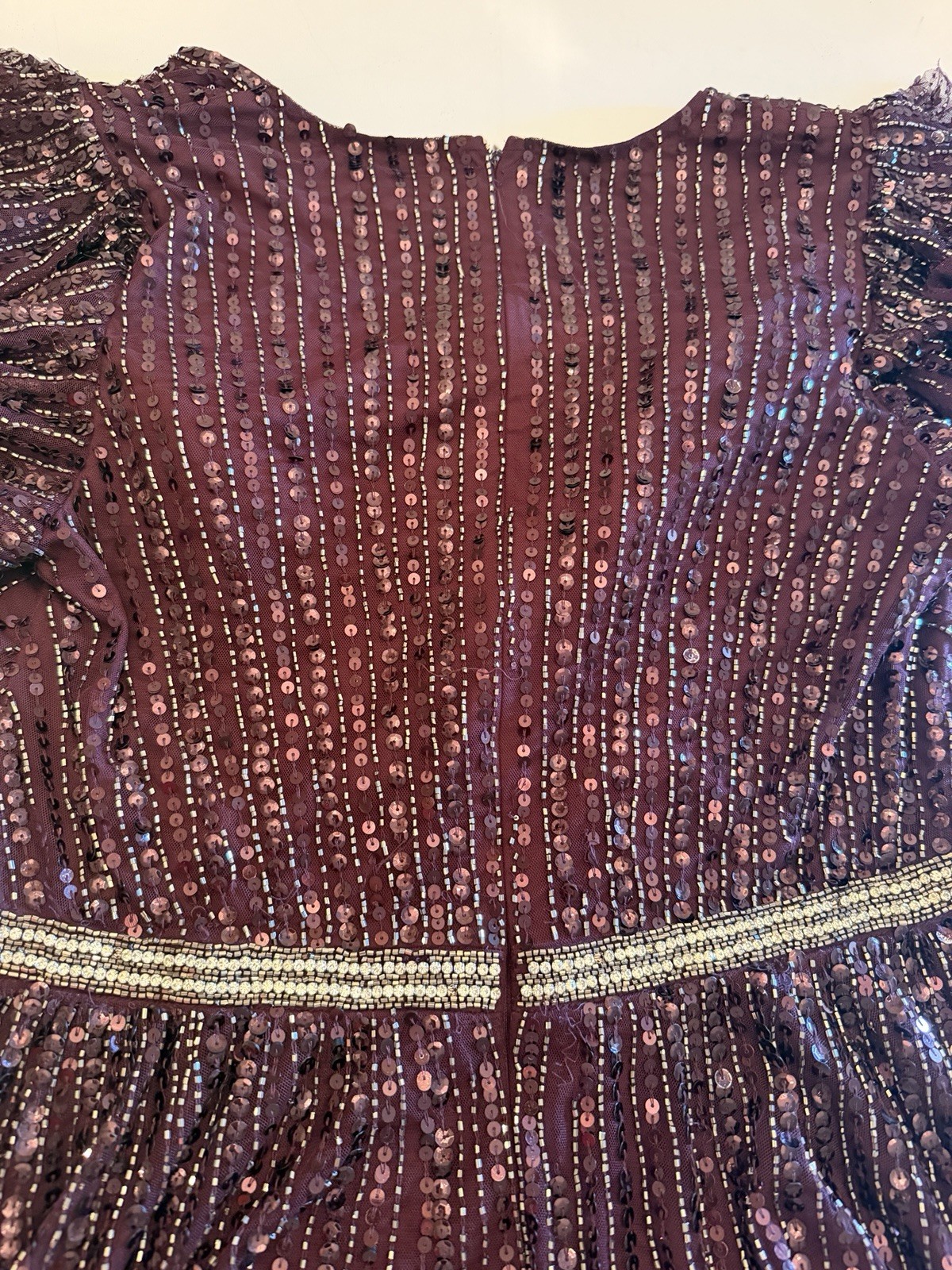 MacDuggal Burgundy Wine Sequin Beaded Flutter Sleeve Evening Gown Dress Sz12 NWT