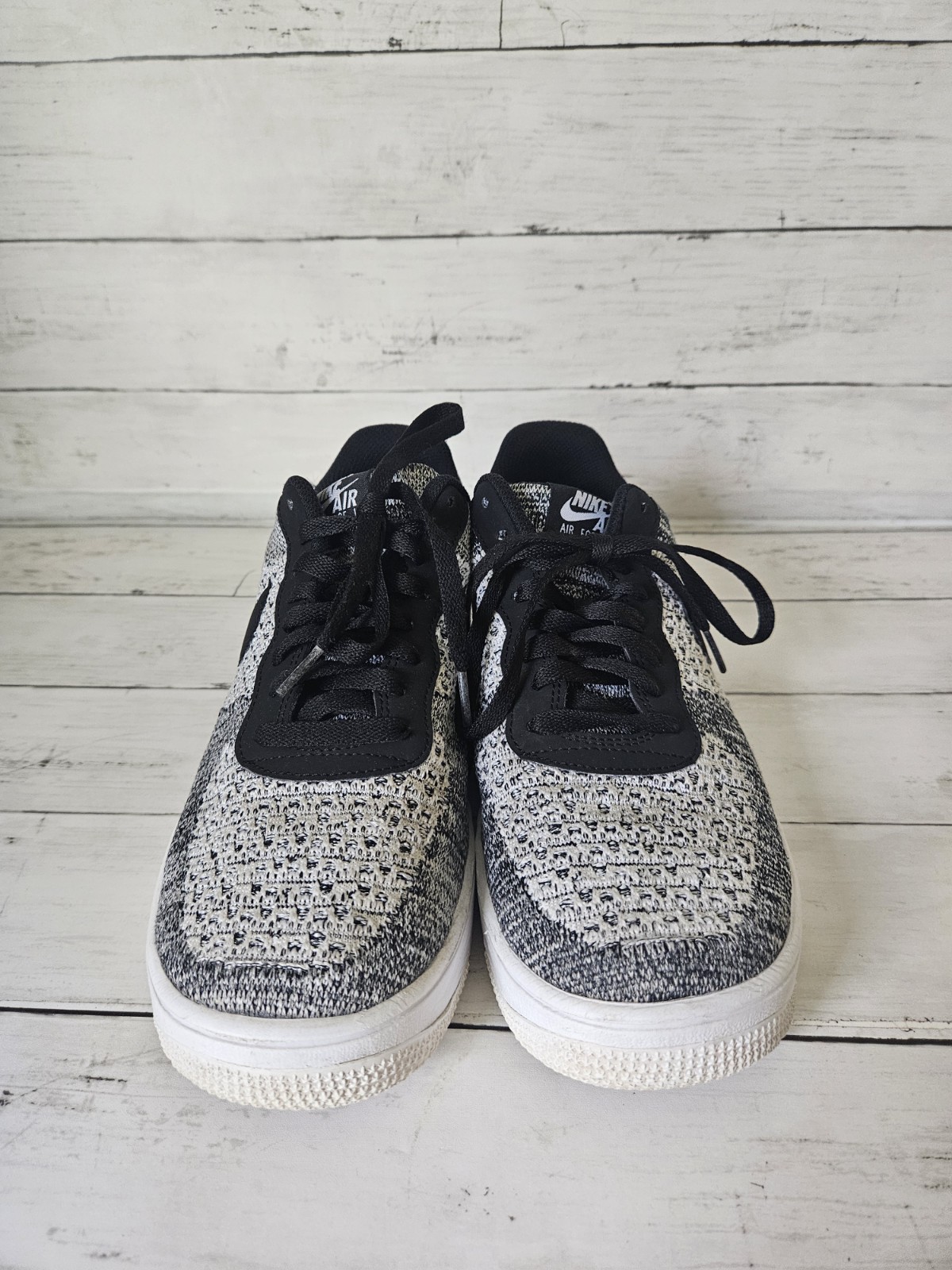Nike Air Force 1 Flyknit 2.0 Shoes (Black/Black/White/Pure Platinum) Men 9