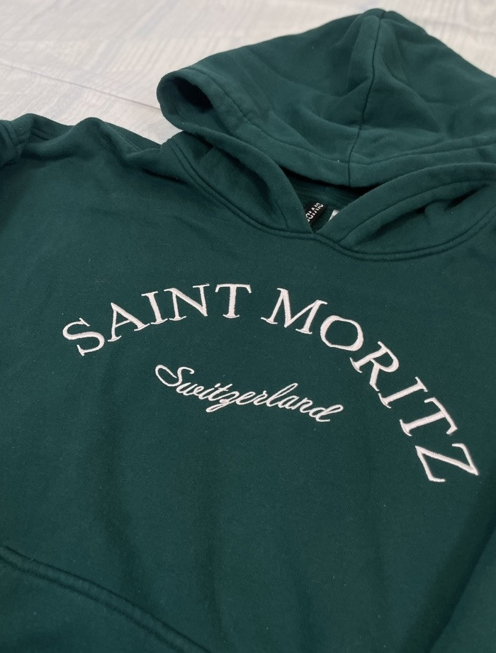 Saint Moritz Switzerland Emerald Green Pullover Hoodie Adult Size L H&M Divided