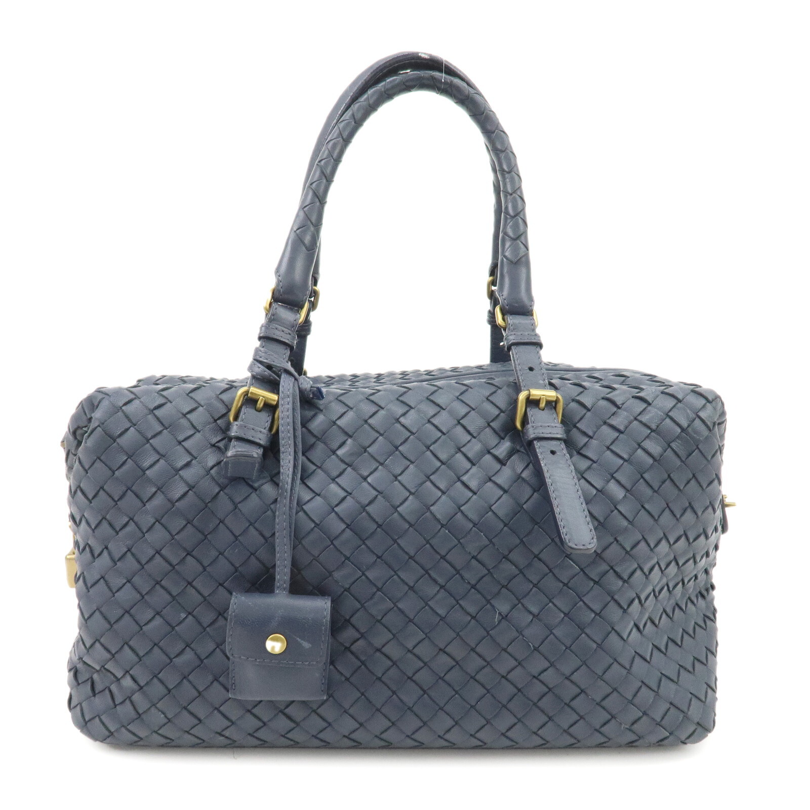 BOTTEGA VENETA Intrecciato Hand Bag Shoulder Bag Navy Leather Auth Used