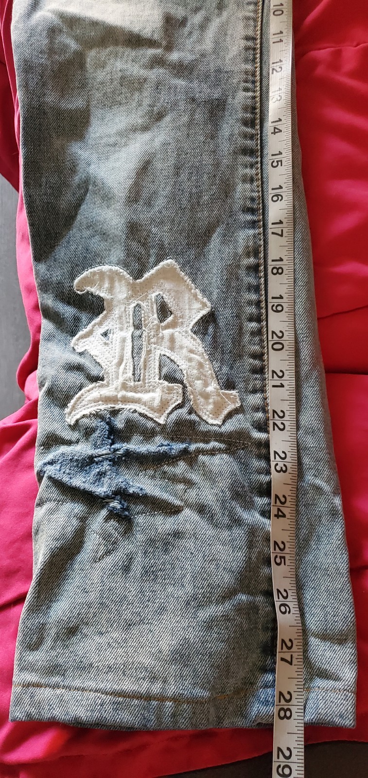 Mnml Patchwork Jeans Mens Blue Denim Logo Cotton Distressed 32×28