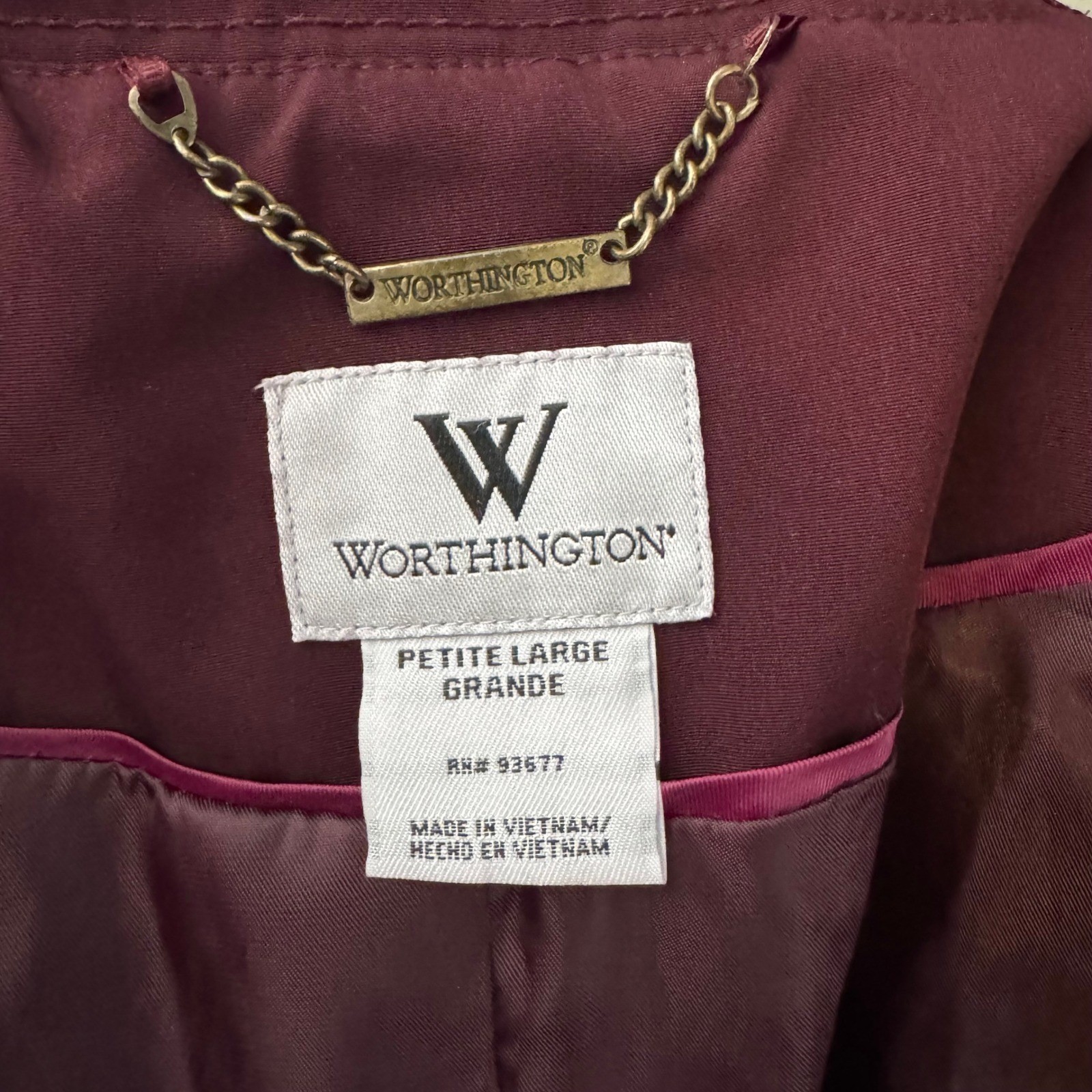 Worthington Trench Coat Women Petite Large Burgundy Belted Double Breasted 2505