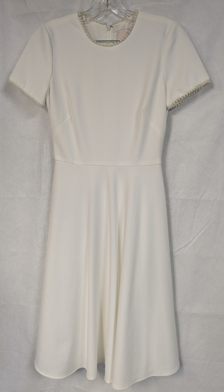 Gal Meets Glam Reme White Fit/ Flare Pearl Trim Dress Sz. O