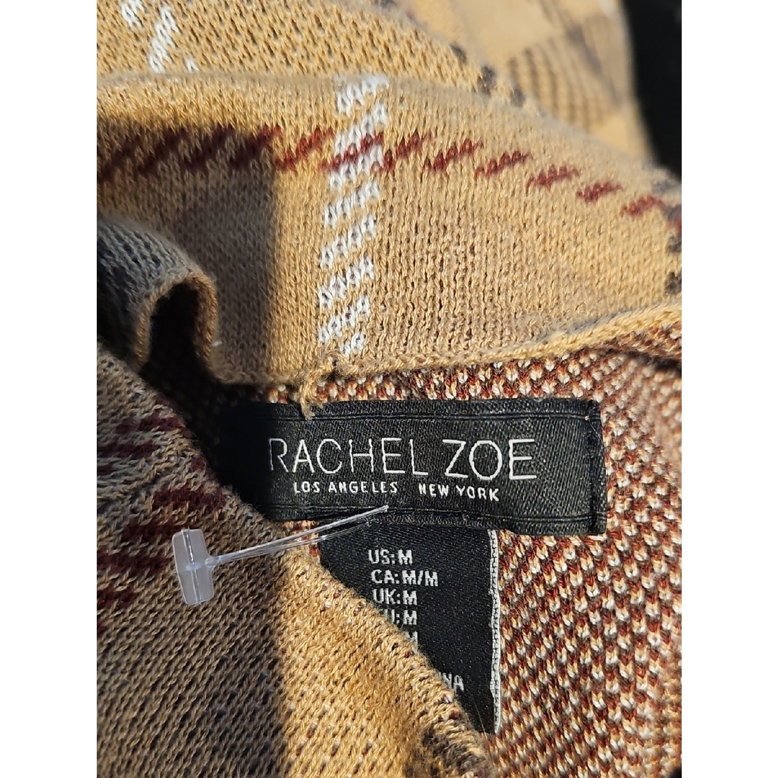 Rachel Zoe Size M Tan Plaid Sweater Dress Windowpane Knit