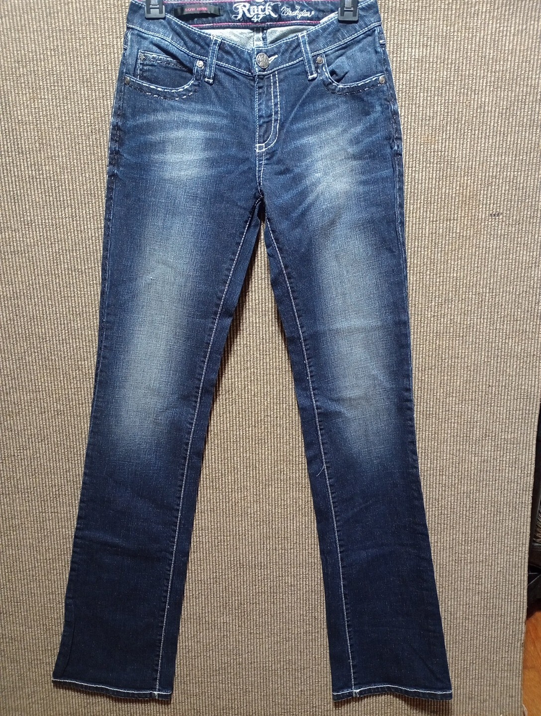 Rock 47 Wrangler Jeans womens low rise size 3/4 x 36 blue sequins embellished