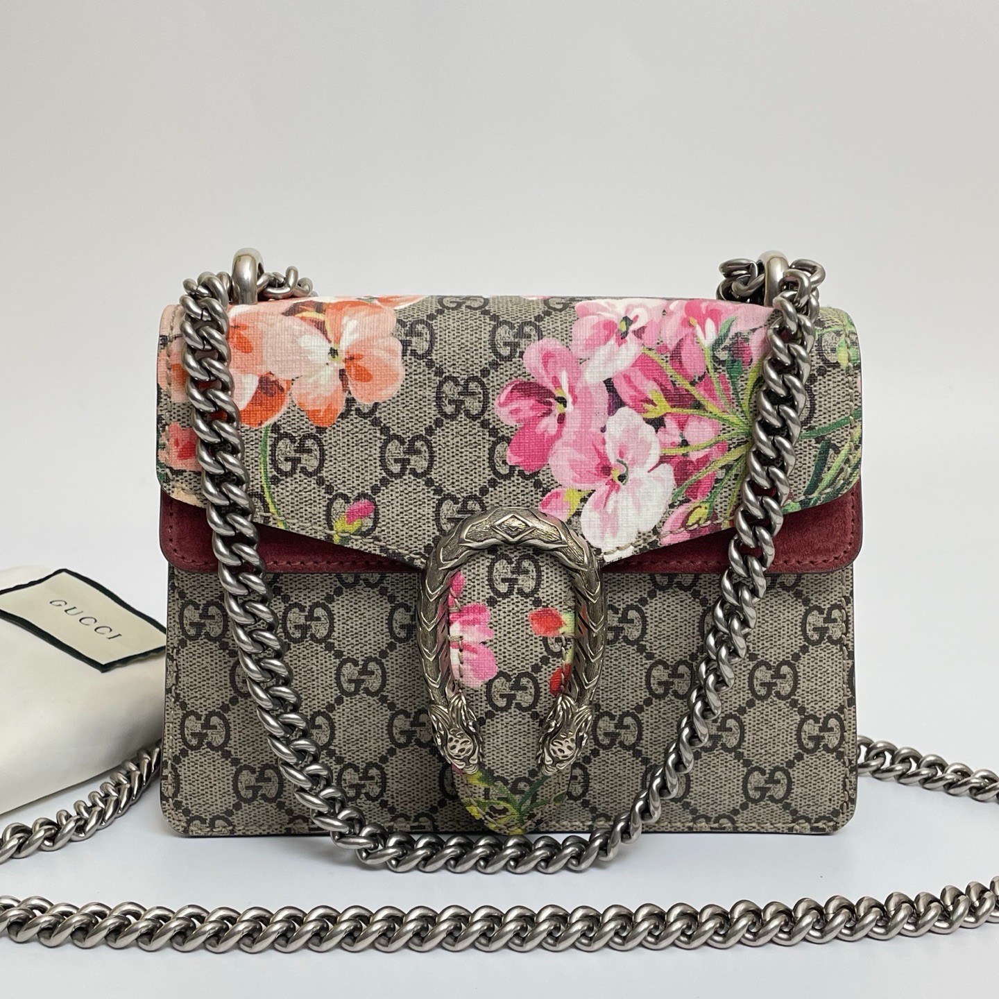 Gucci Dionysus Small GG Supreme Blooms Print Silver Hardware Crossbody Bag