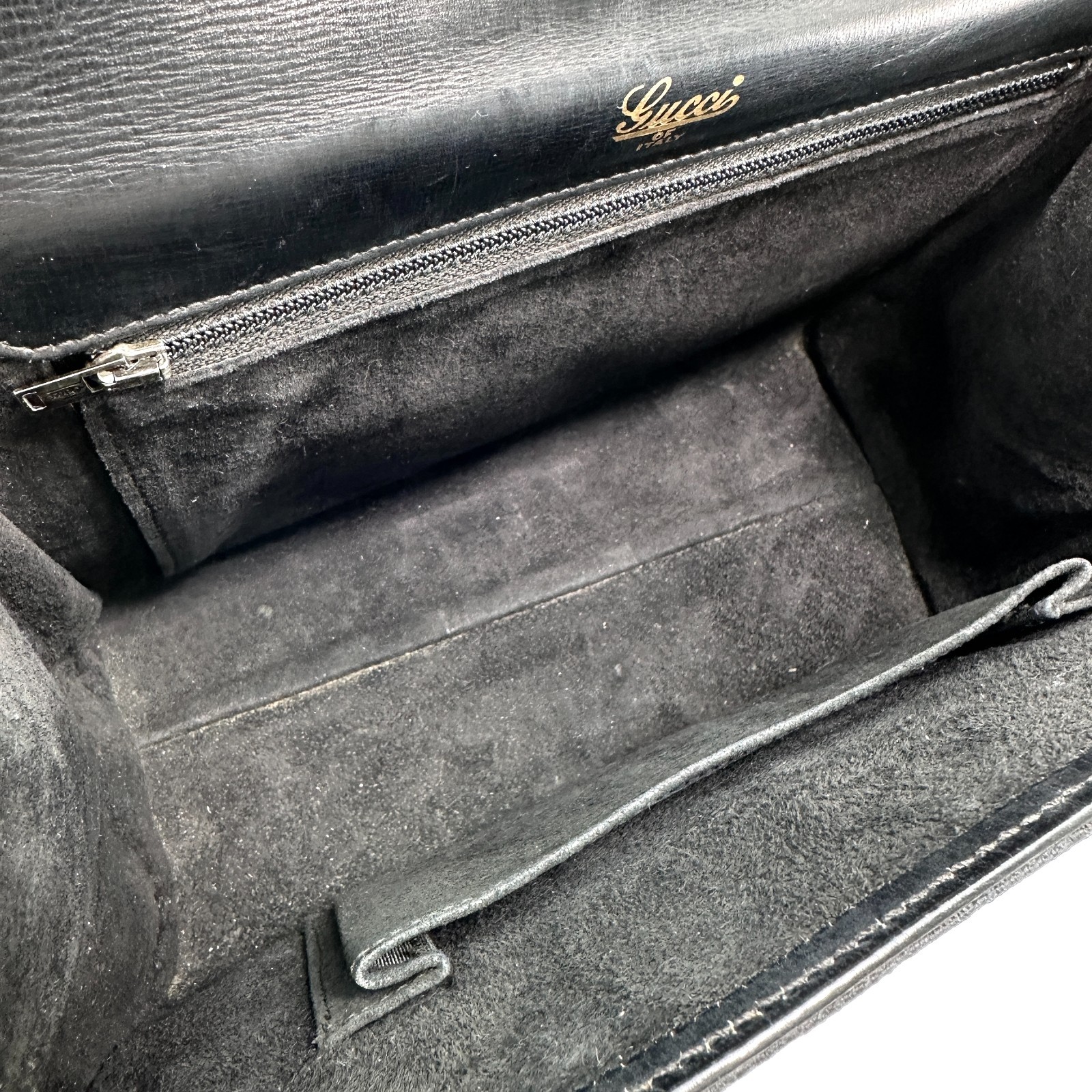Vintege GUCCI Shoulder Bag GG Horse Bit Black Leather Canvas Auth From Japan