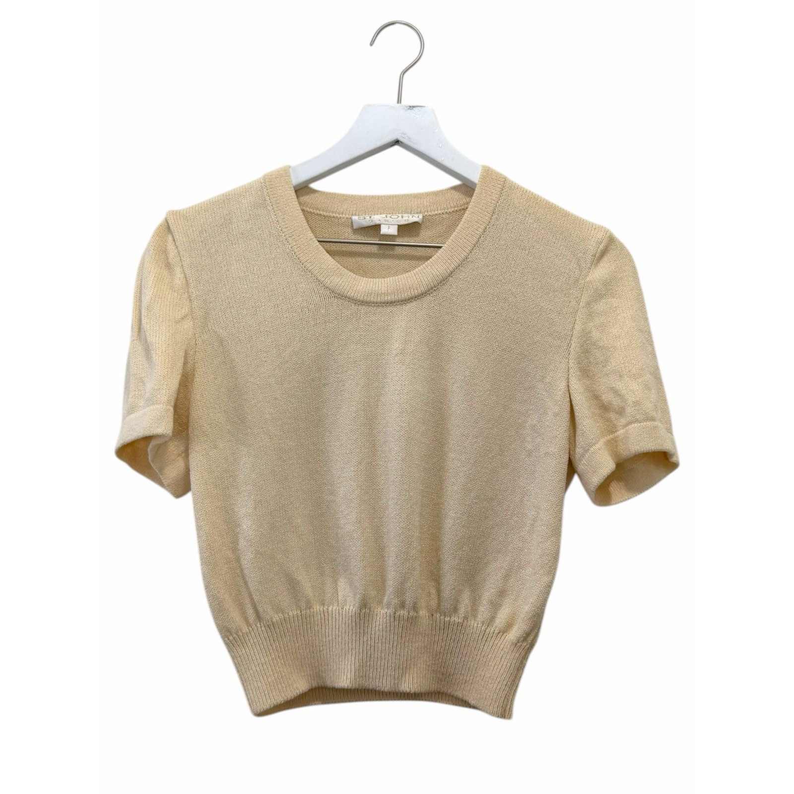St. John Basics Cream Knit Short Sleeve Sweater Size Small