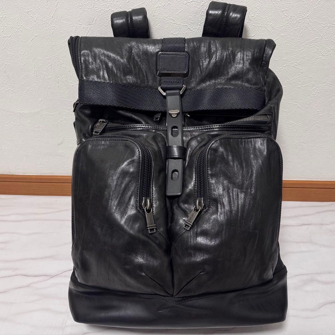 TUMI Bravo London Roll Top All Leather Backpack Black